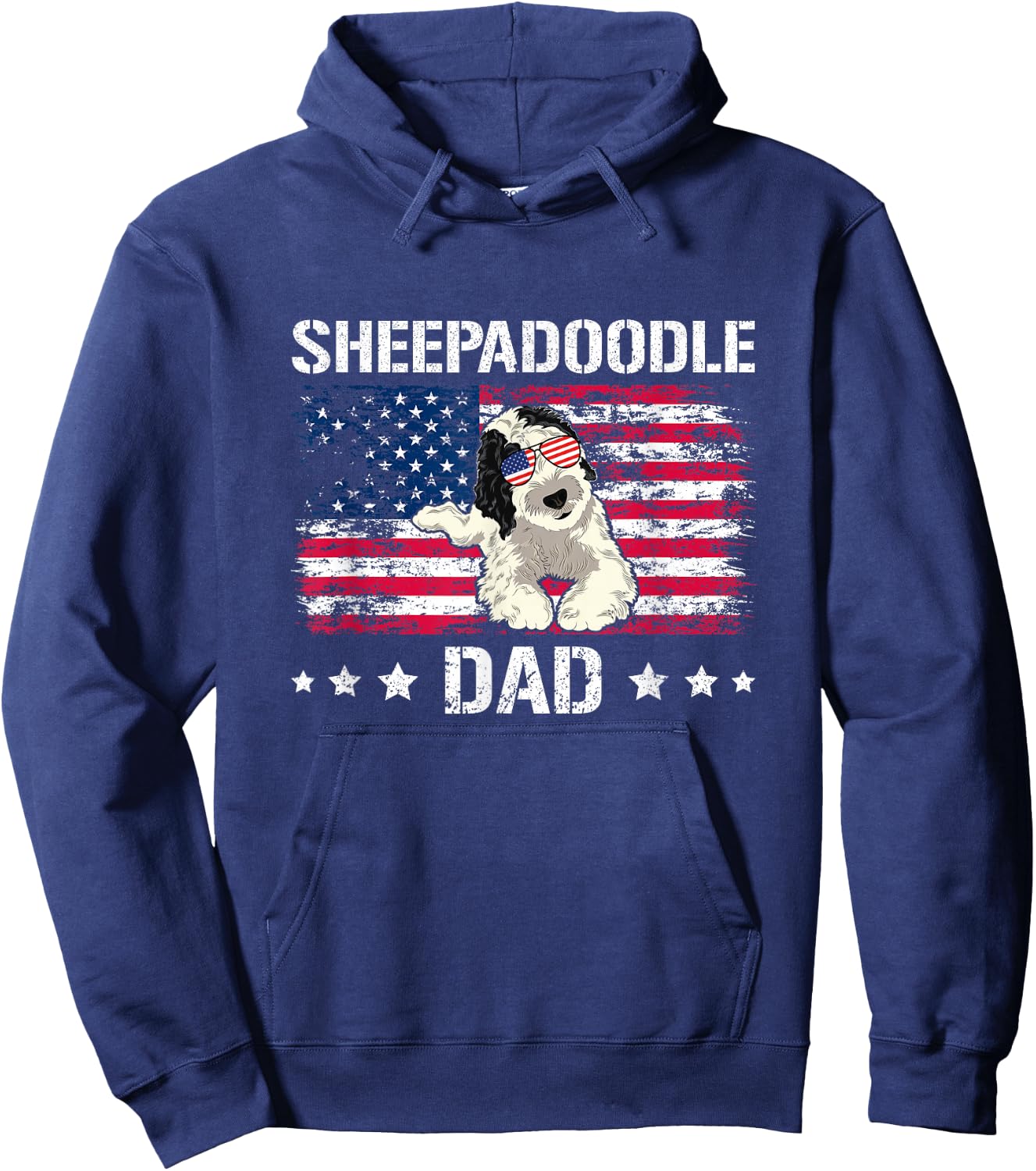 American Flag Doodle Dog Sheepadoodle Dad Hoodie - Hoodie | Navy