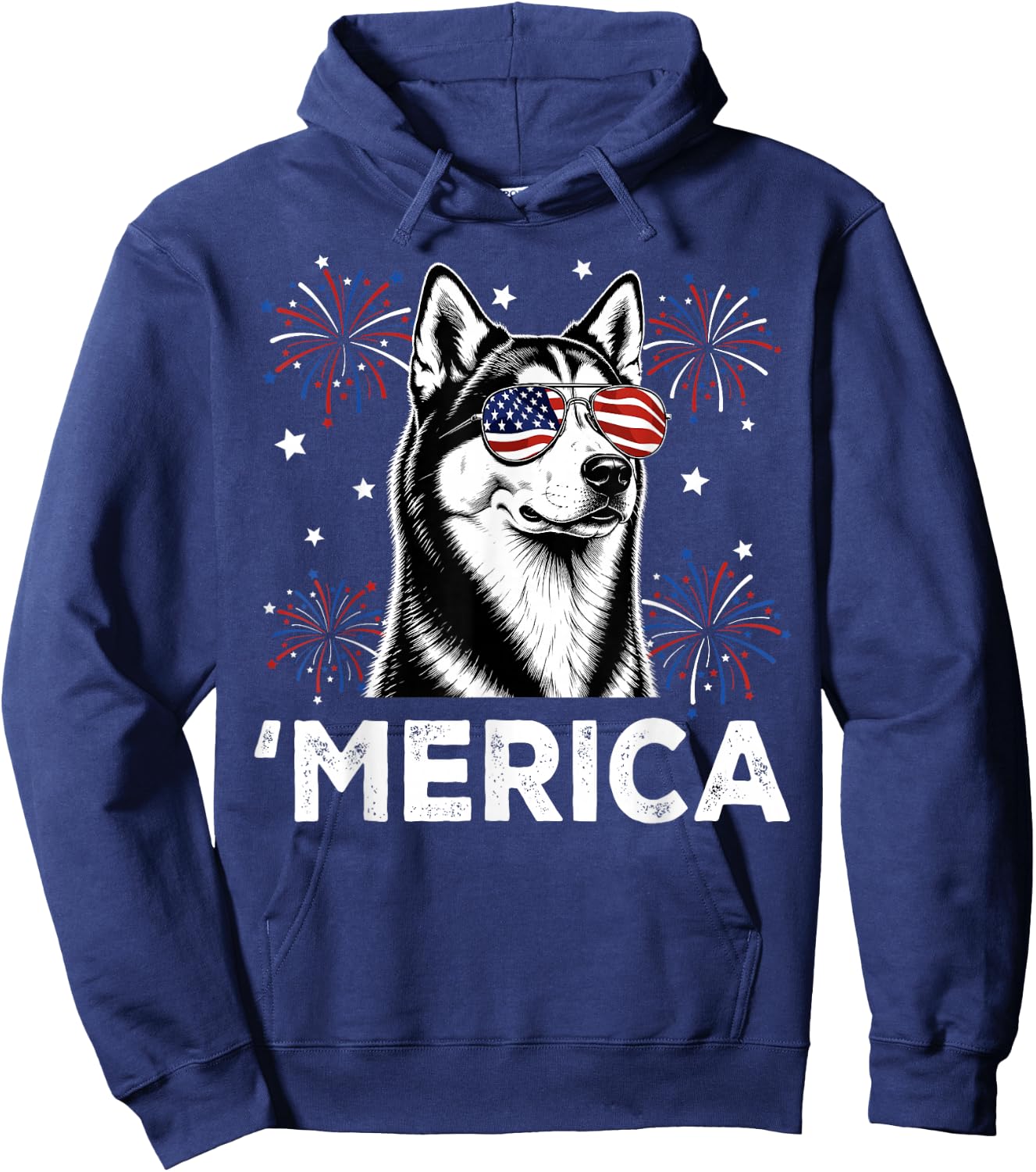 Siberian Husky Dog 'Merica Patriotic 4th of July USA Flag Hoodie - Hoodie | Navy