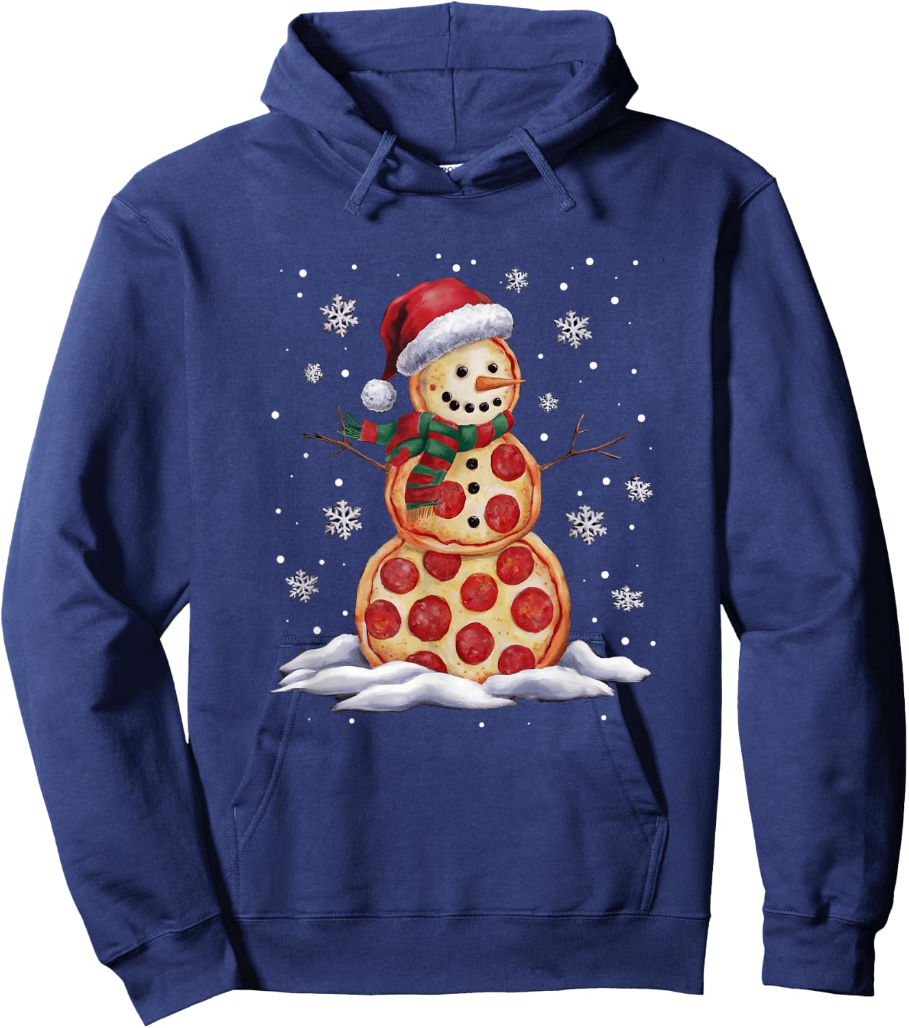 Pizza Snowman Santa Hat Christmas Pizza Party Funny Xmas Hoodie - Hoodie | Navy