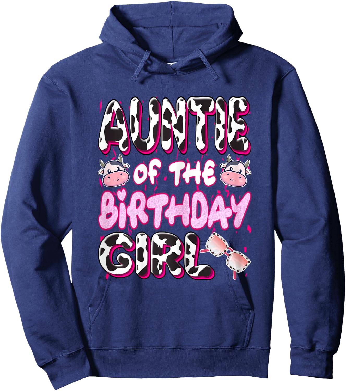Auntie of The Birthday Girl Shirt Farm Cow Aunt Party Hoodie - Hoodie | Navy