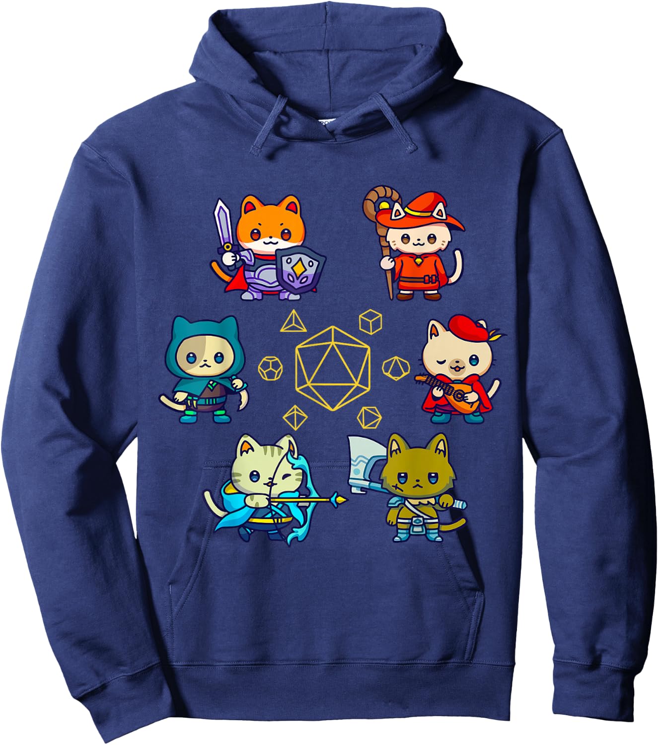 RPG Dice Game for Cat Nerdy D20 Gamer Geek Cats Men, Women, Children , Black, S Hoodie - Hoodie | Navy