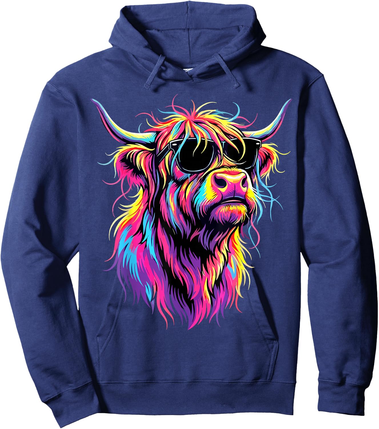 Colorful Highland Cow Sunglasses Hoodie - Hoodie | Navy