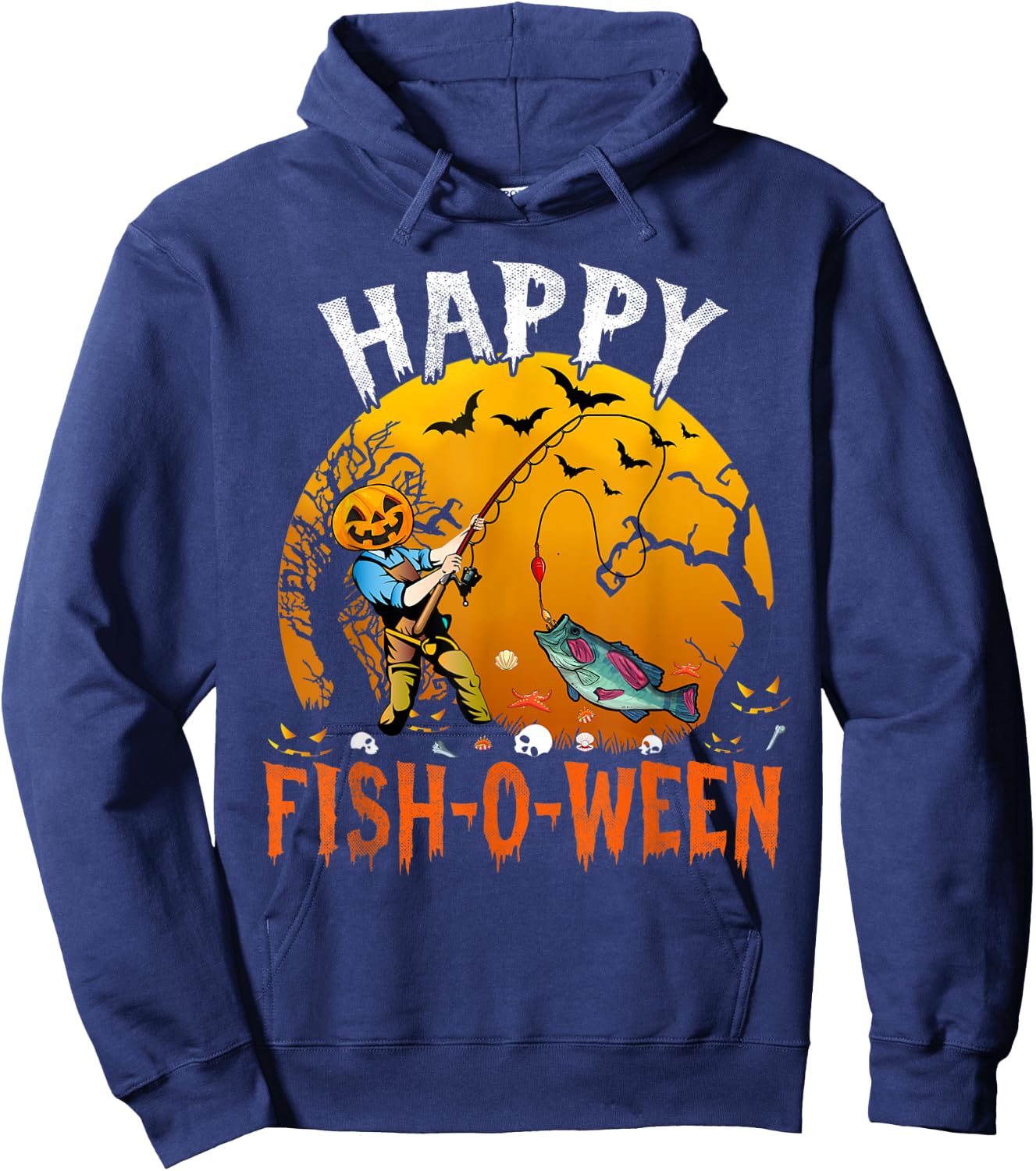 Happy Fish-o-ween Halloween Funny Fishing Fisherman Costume Hoodie - Hoodie | Navy