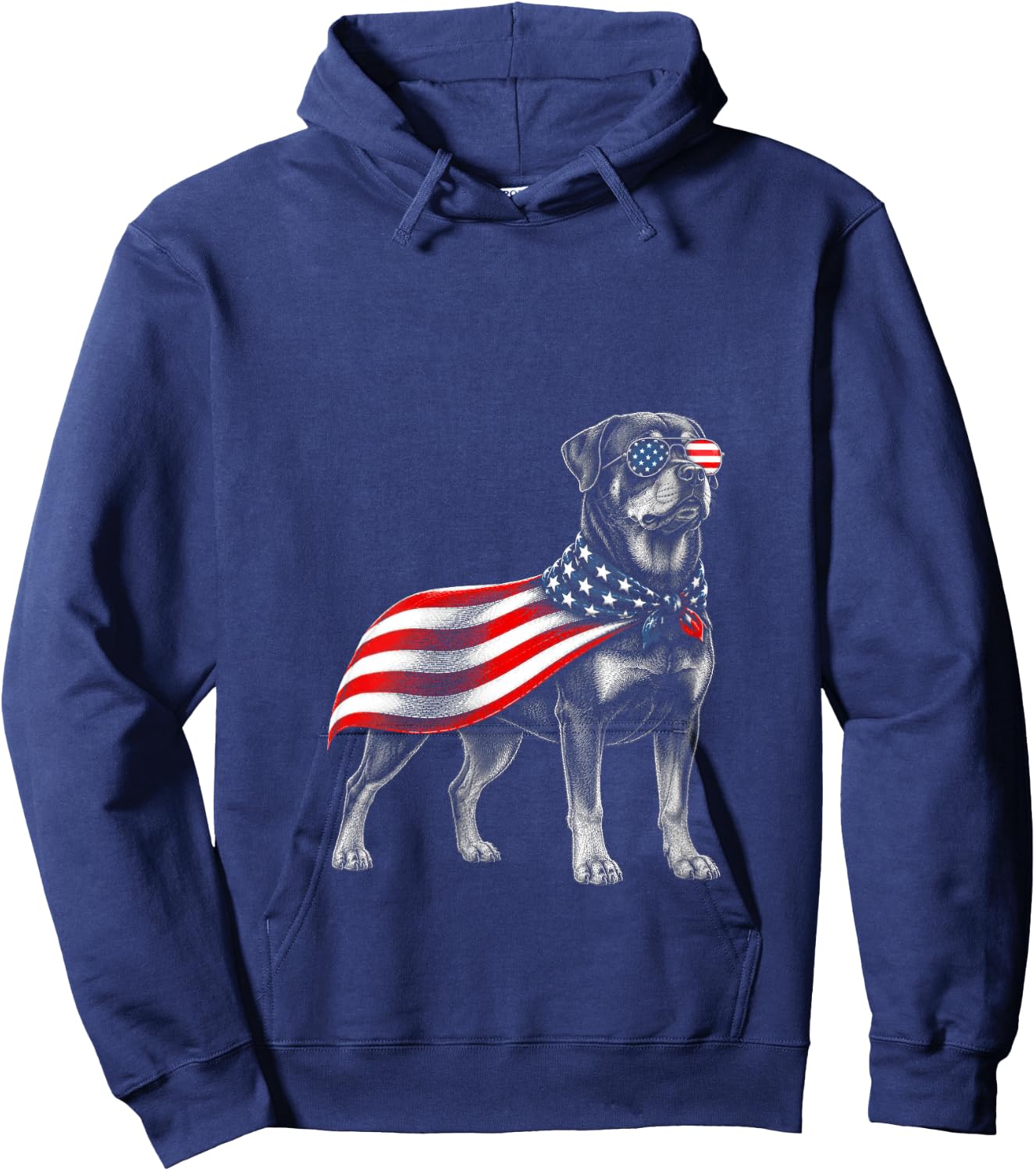 Women's Rottweiler 4th of July US American Flag Rottie Dog Patriotic V-Neck Hoodie - Hoodie | Navy