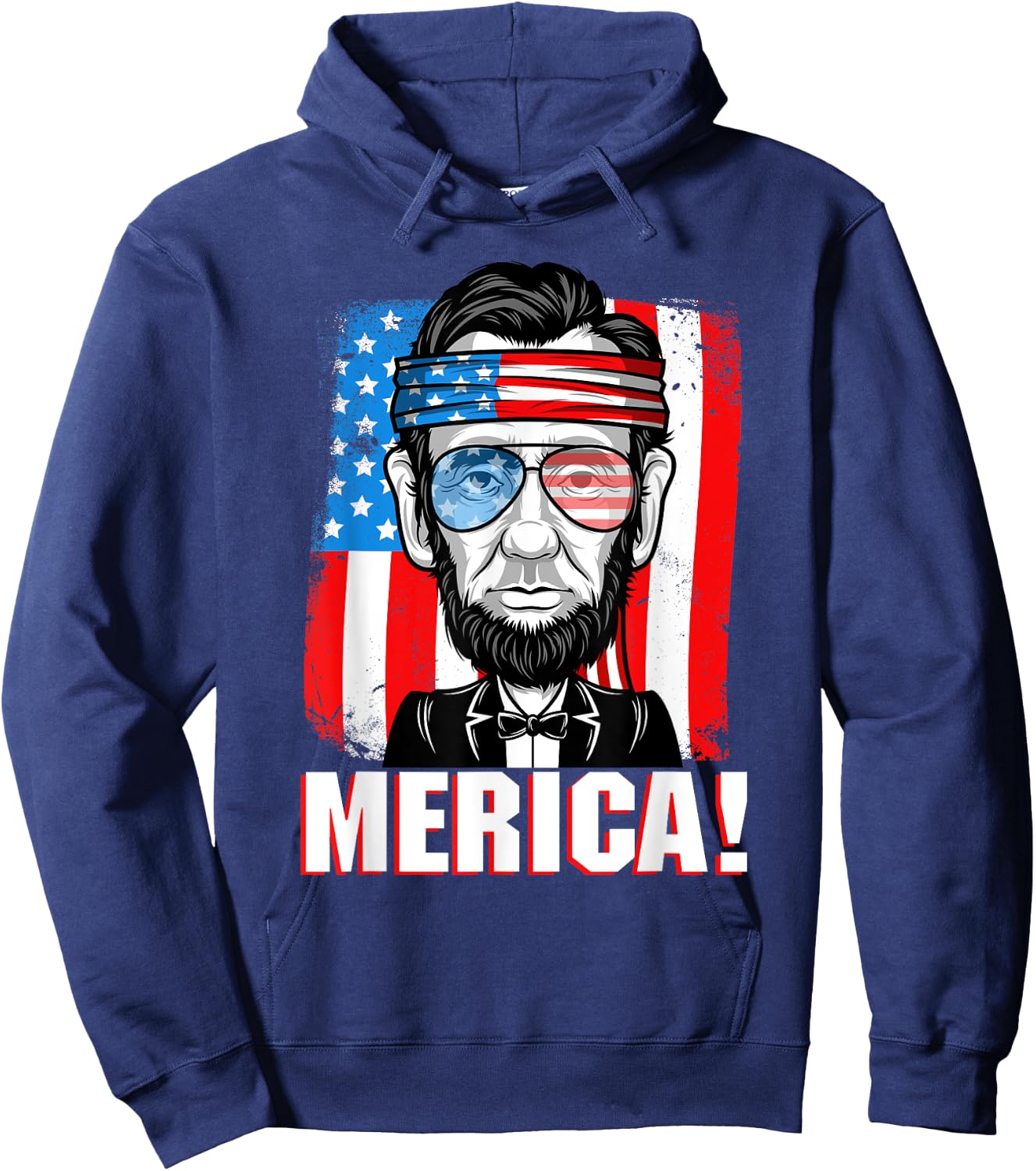 Merica Abe Lincoln 4th of July USA American Flag Men Boys Hoodie - Hoodie | Navy
