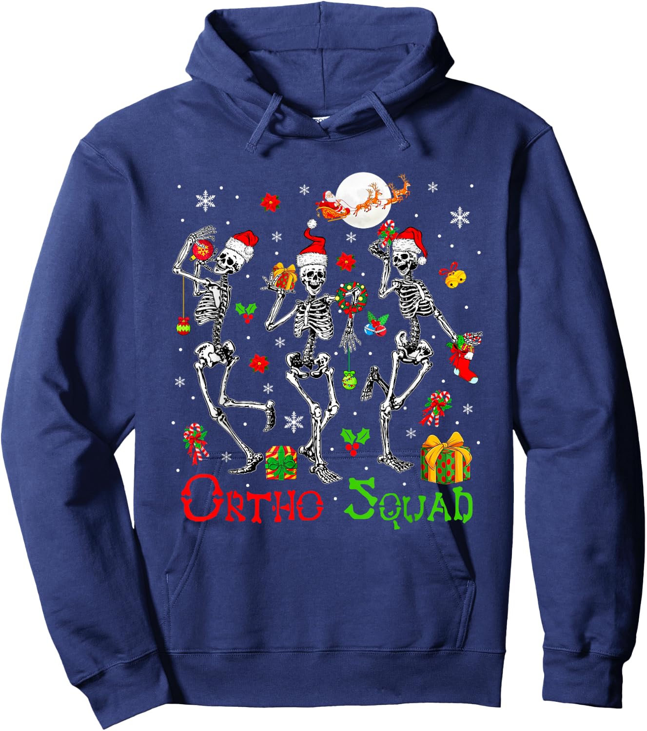 Ortho Squad Christmas Three Santa Skeletons Proud Job Hoodie - Hoodie | Navy