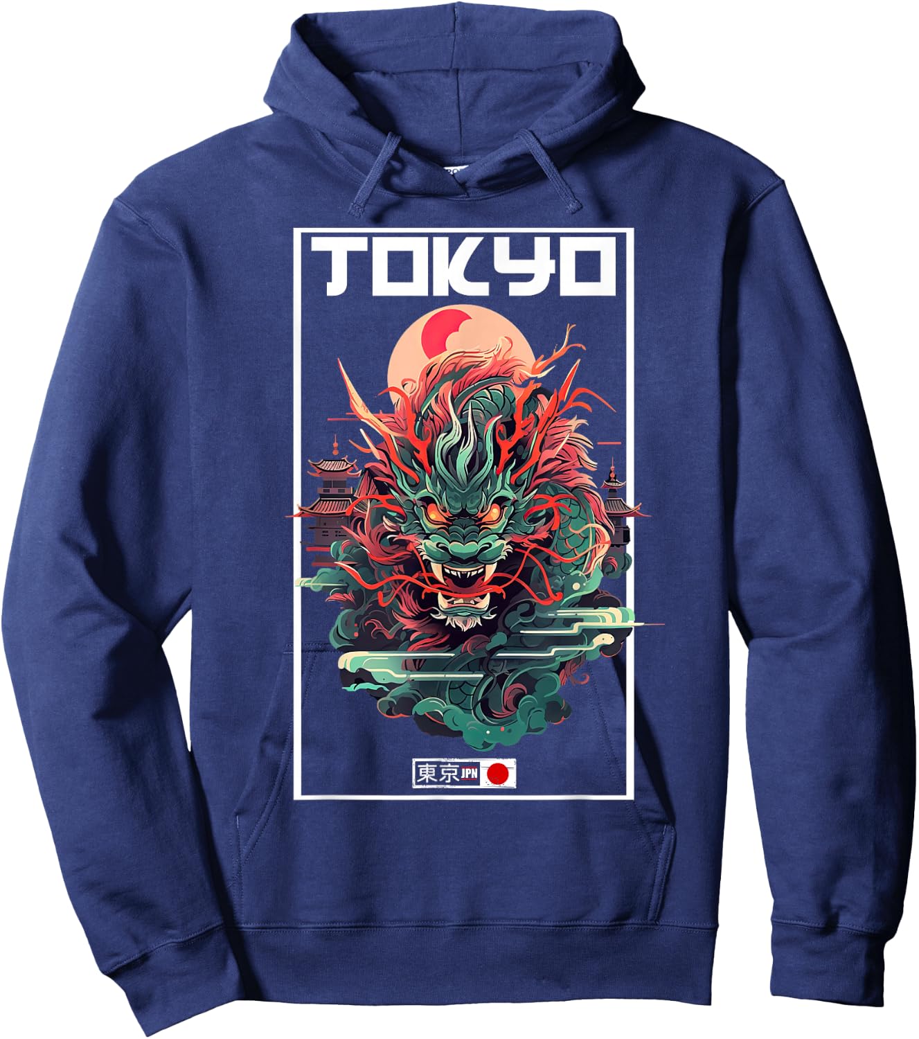 Asian inspired vintage style 80s retro Japanese Tokyo Dragon Hoodie - Hoodie | Navy