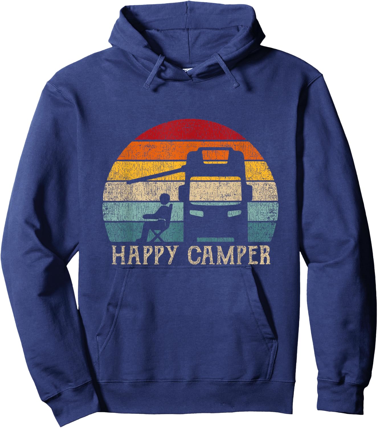 Happy Camper - RV 70s Retro Camper Van Camping , black, s Hoodie - Hoodie | Navy