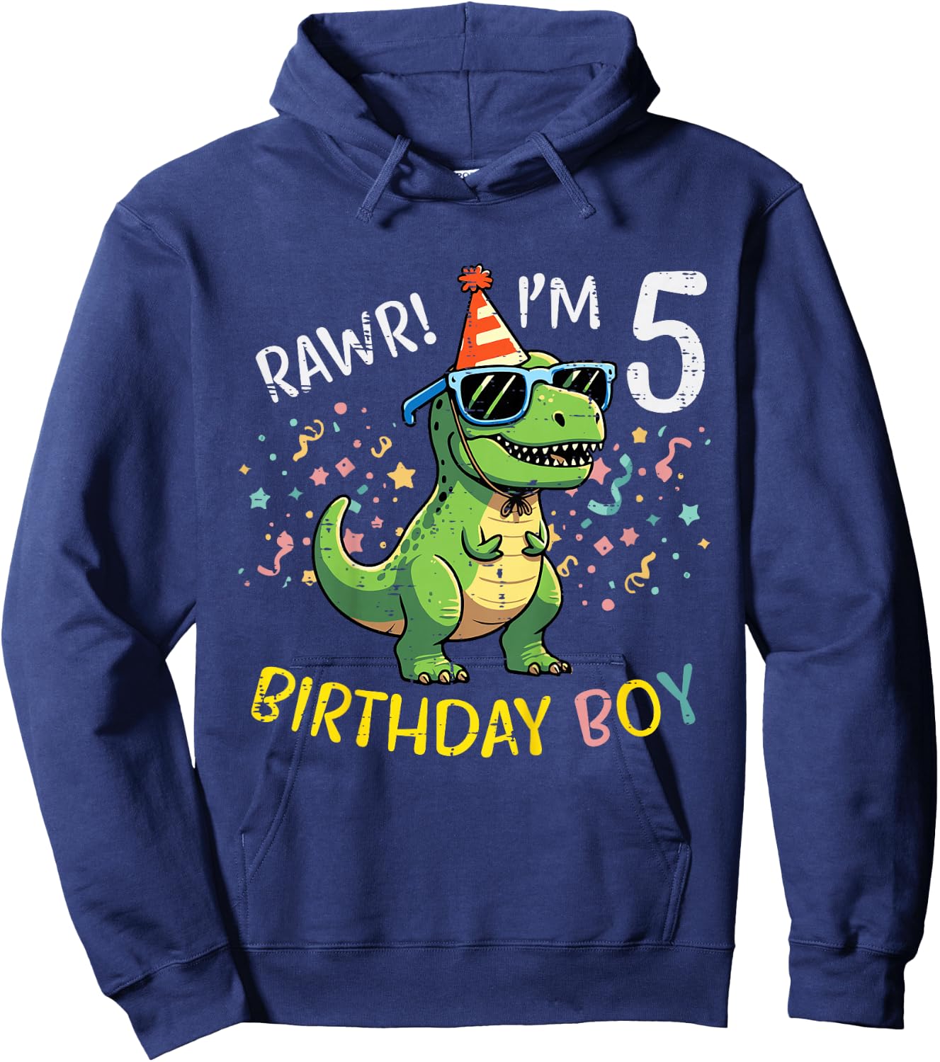 5th Birthday Trex Bday Boy Rawr Im 5 Years Old Boys Kids Hoodie - Hoodie | Navy