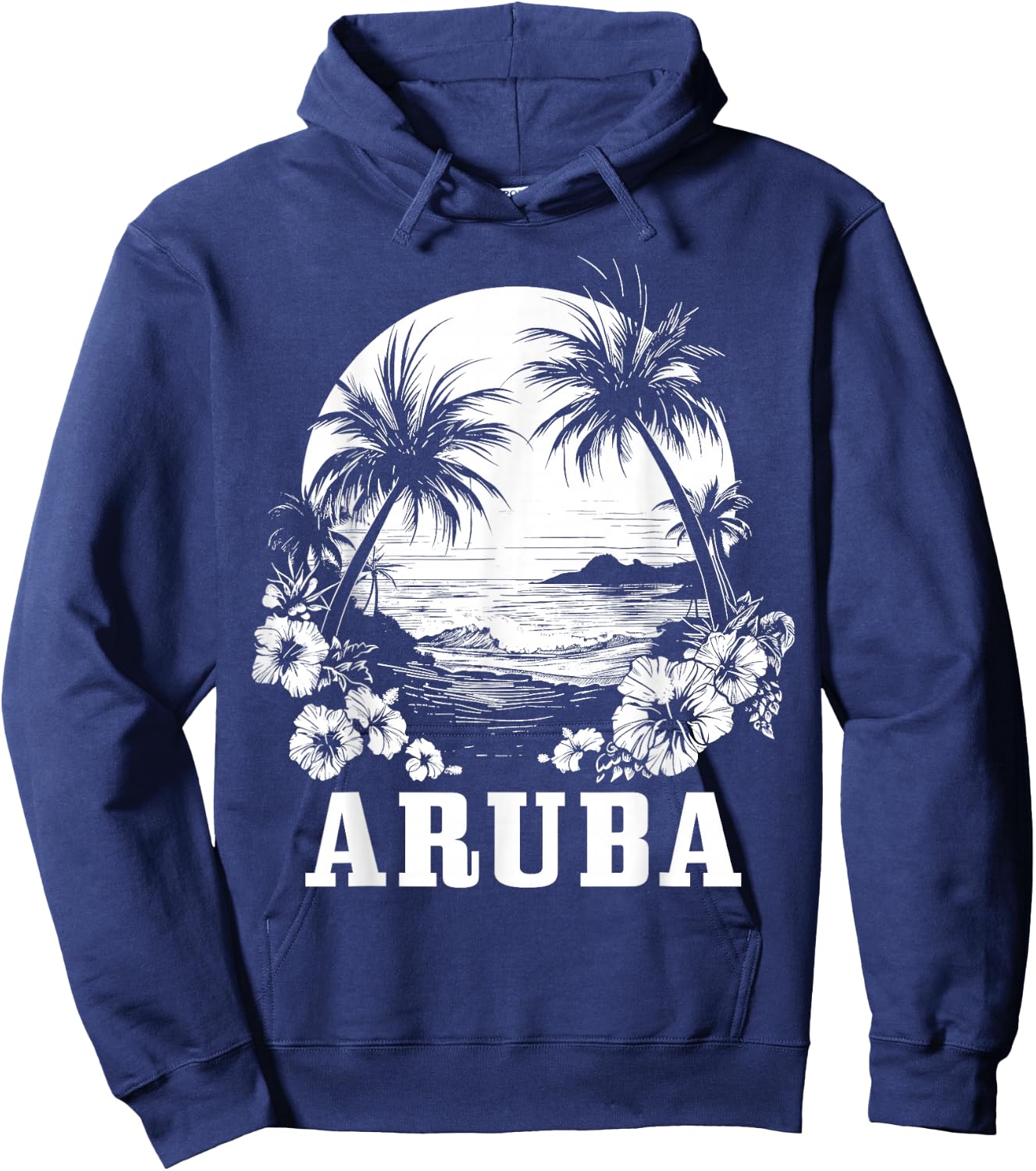 Aruba Vintage Souvenir Hibiscus Flowers Surfer Beach Hoodie - Hoodie | Navy