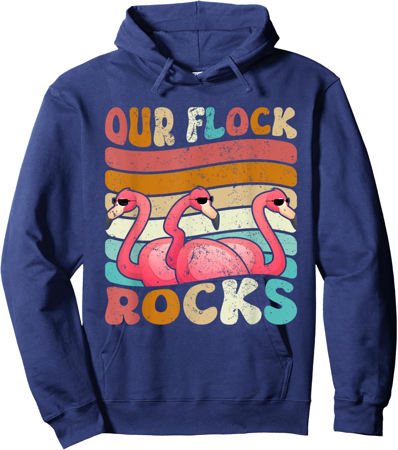 Our Flock Rocks Flamingo Matching Family Vacation Hoodie - Hoodie | Navy