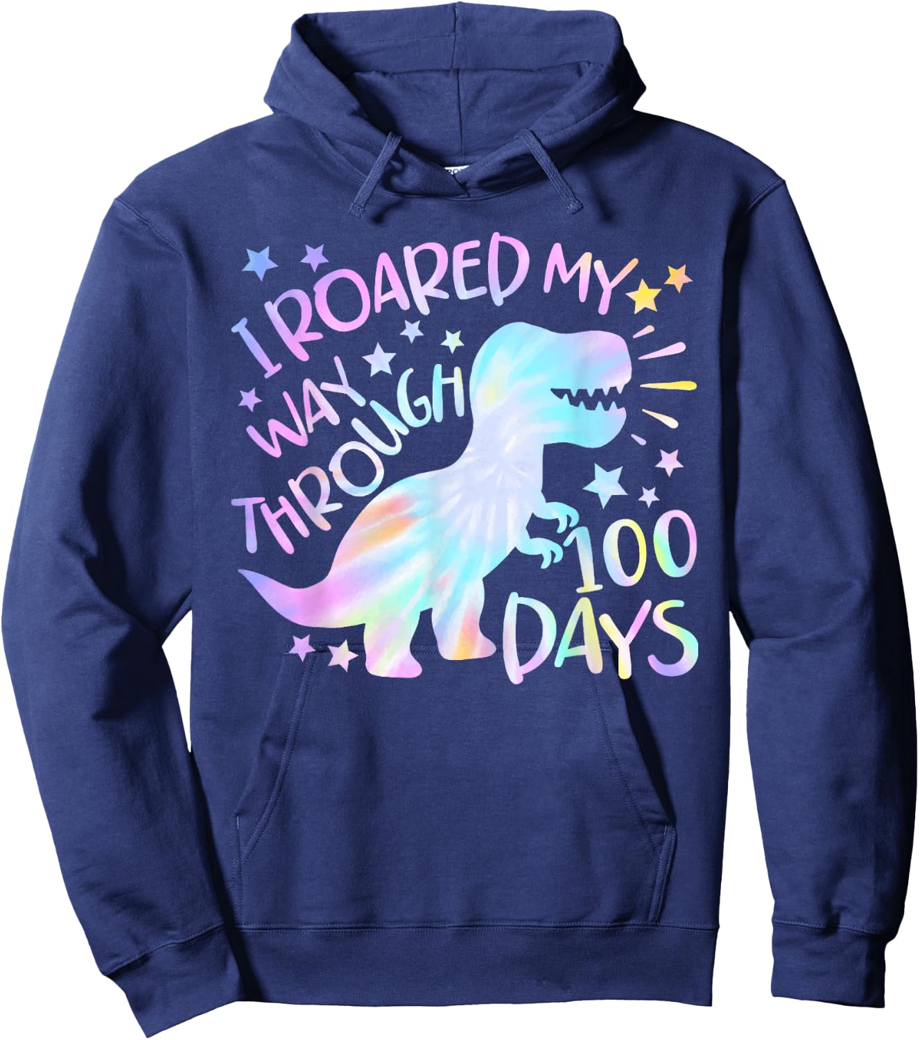 I Roared My Way Through 100 Days Dinosaur T Rex For Kids Hoodie - Hoodie | Navy