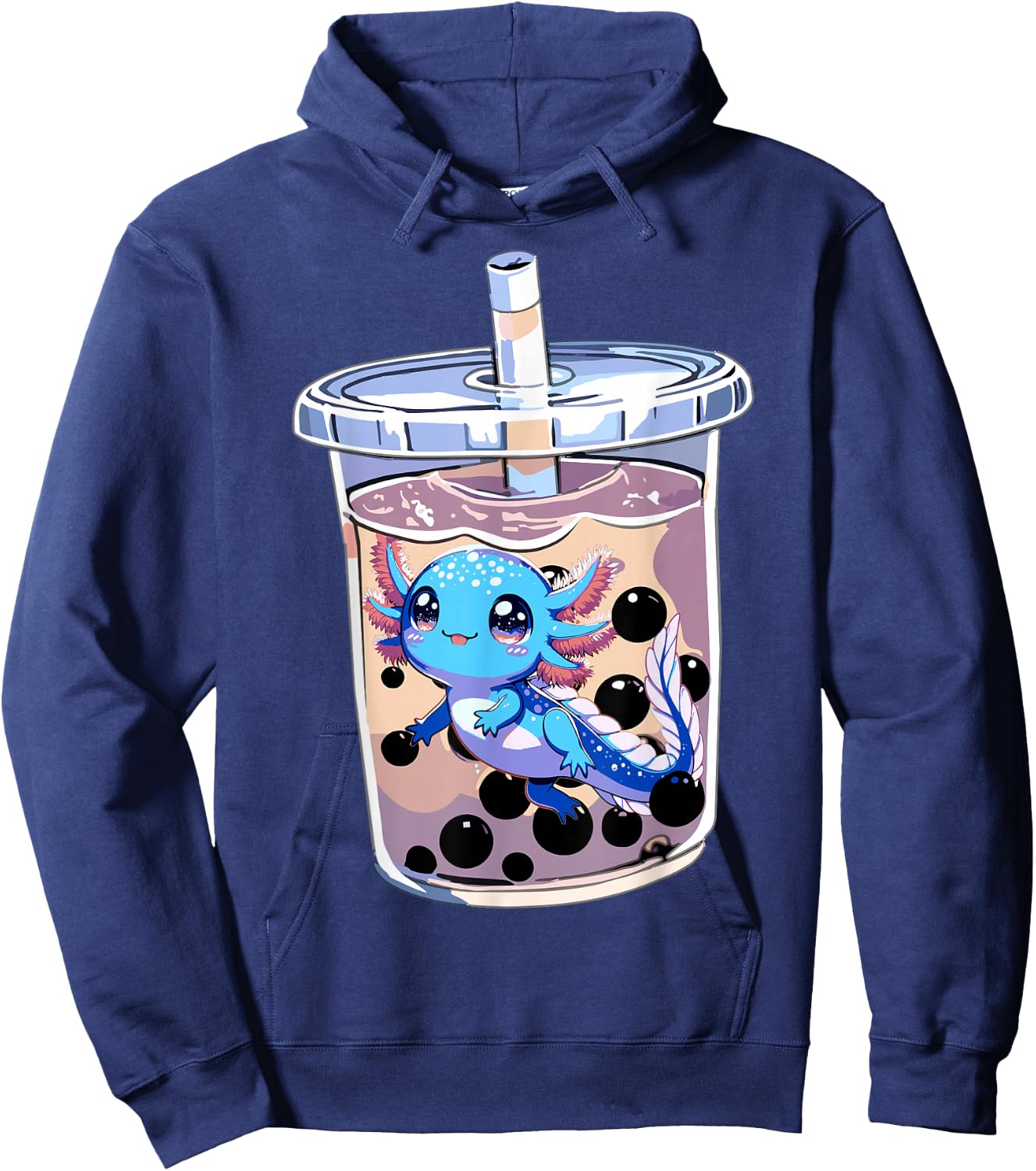 Boba Axolotl Kawaii Axolotl Bubble Tea Boba Hoodie - Hoodie | Navy