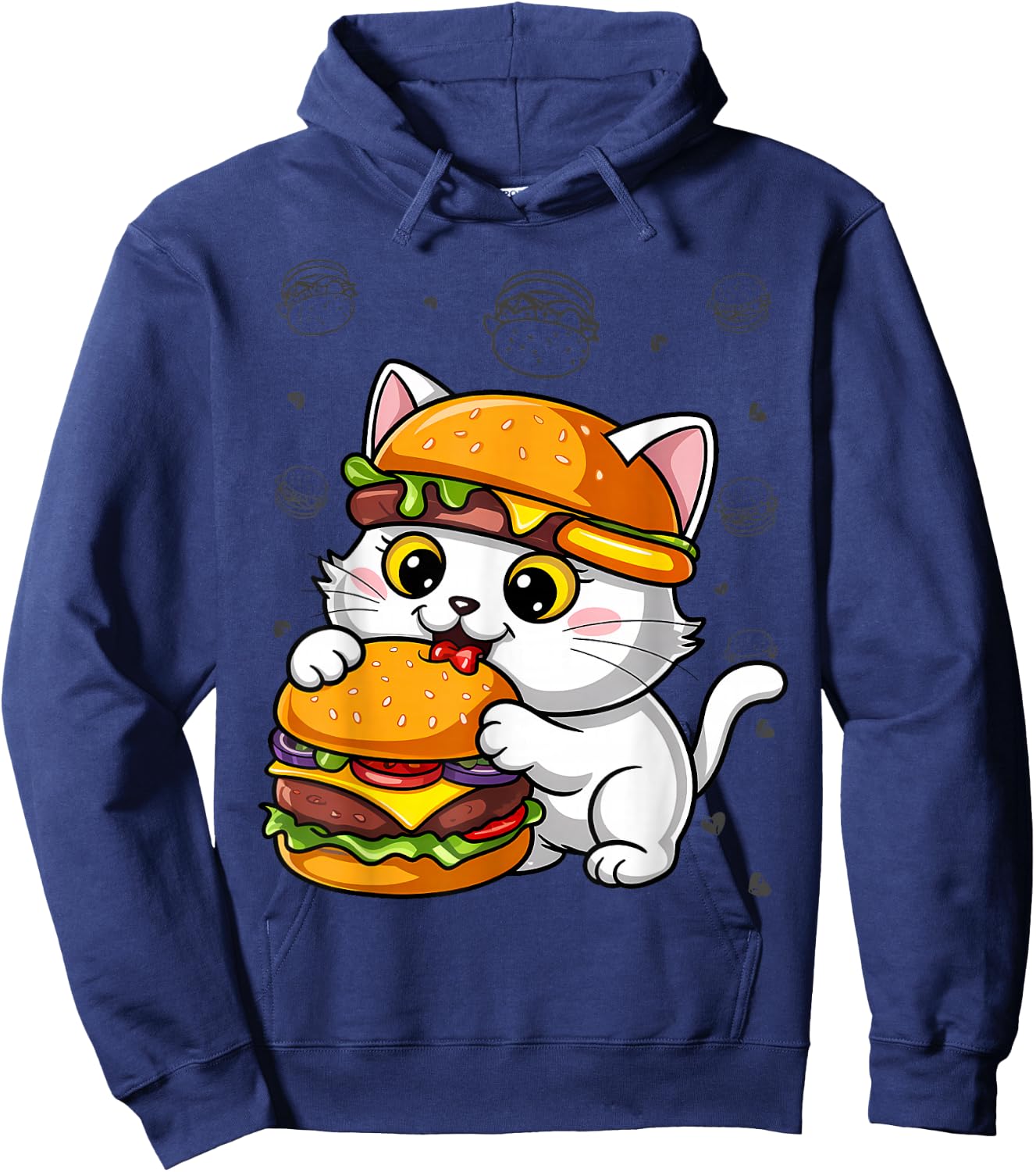 Quirky Cat Hamburger Cheeseburger Fast Food Hat Hoodie - Hoodie | Navy