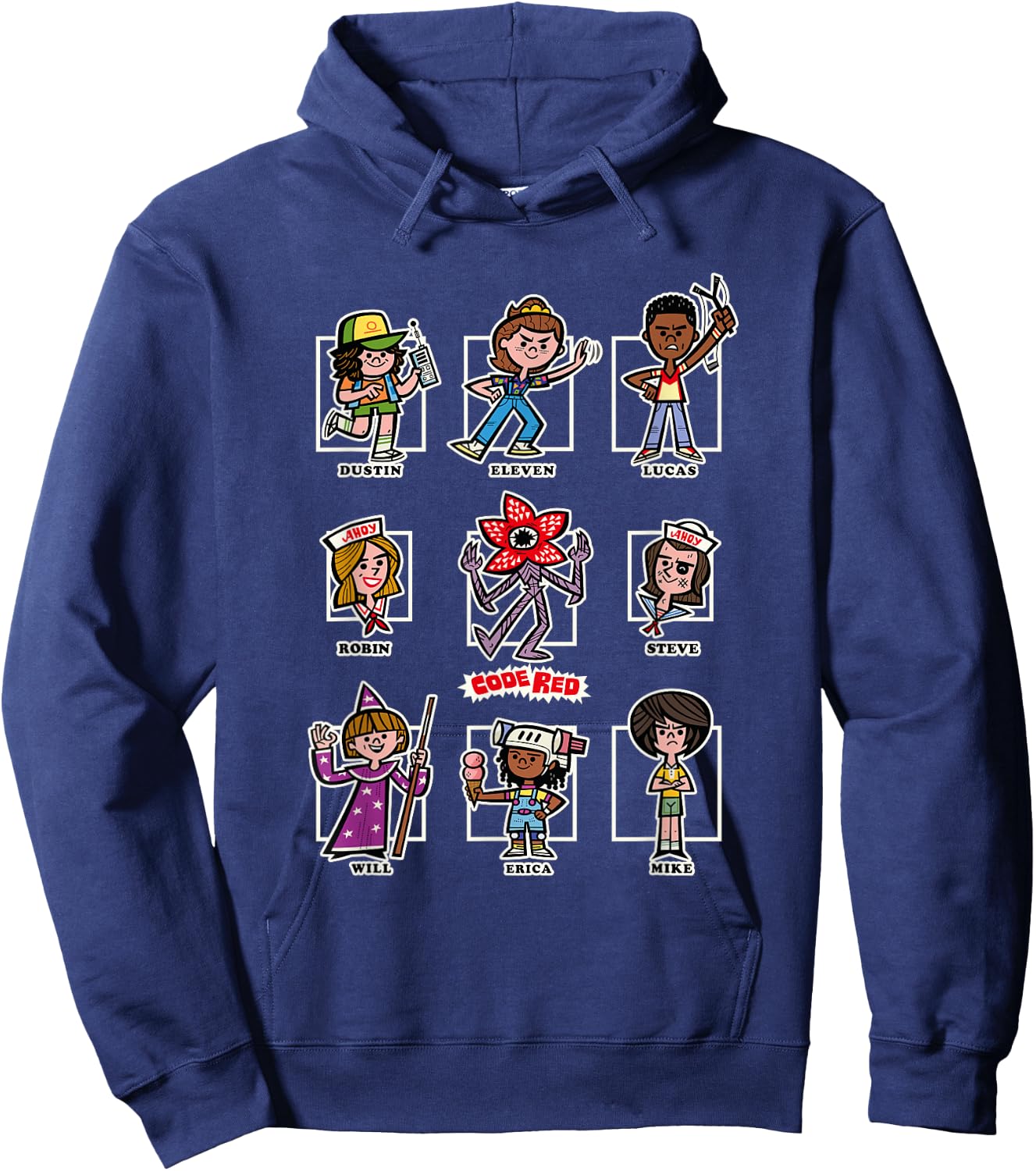 Stranger Things The Party Group Chibi Vintage Code Red Icons Hoodie - Hoodie | Navy