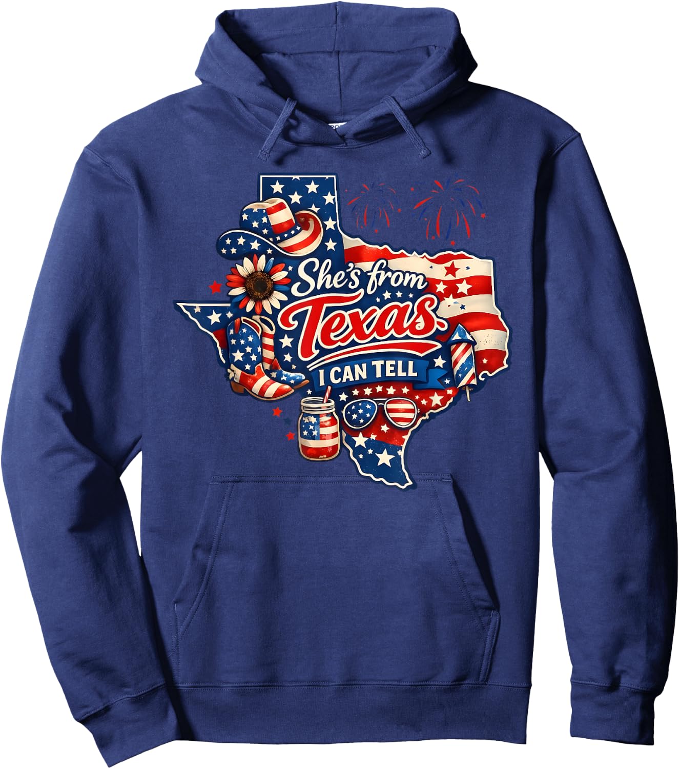 She's from Texas I Can Tell Patriotic Cowgirl Boot Hat Texas Hoodie - Hoodie | Navy