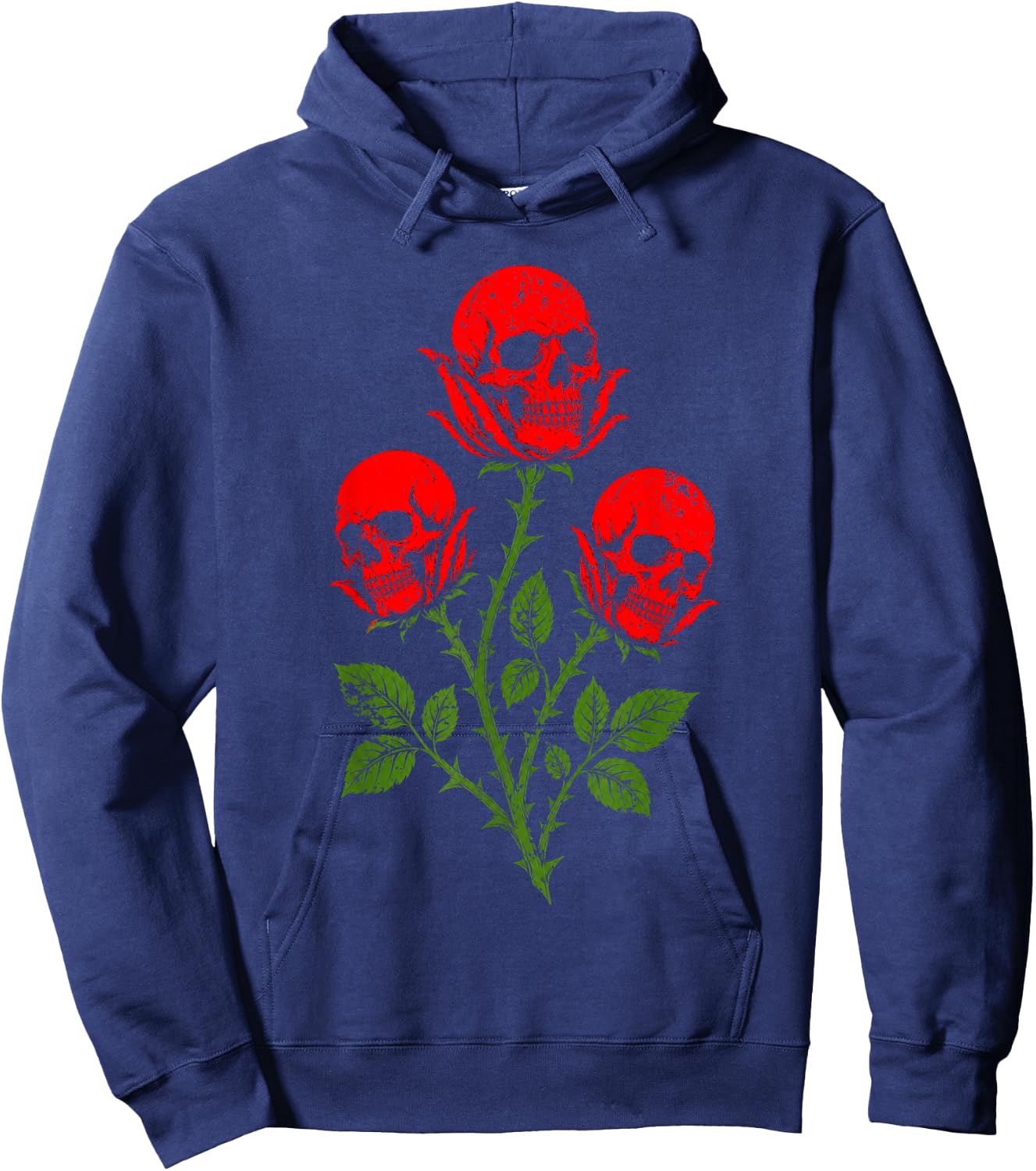 Dark Skull Red Roses Vintage Horror Grunge Aesthetic Hoodie - Hoodie | Navy