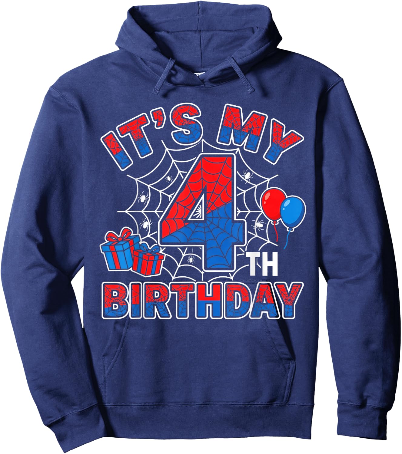 Its My 4th Birthday Boy 4 Year Old Spider Web Birthday Party Hoodie - Hoodie | Navy