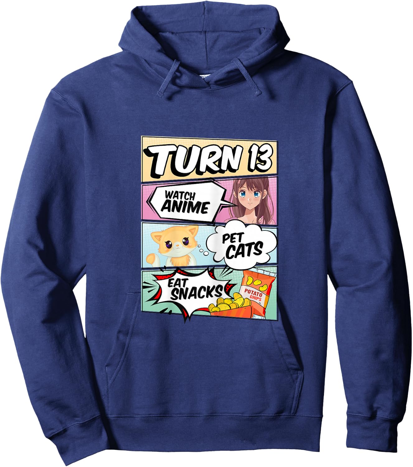 13th Birthday Anime Girl turns 13 pet cats watch anime Hoodie - Hoodie | Navy