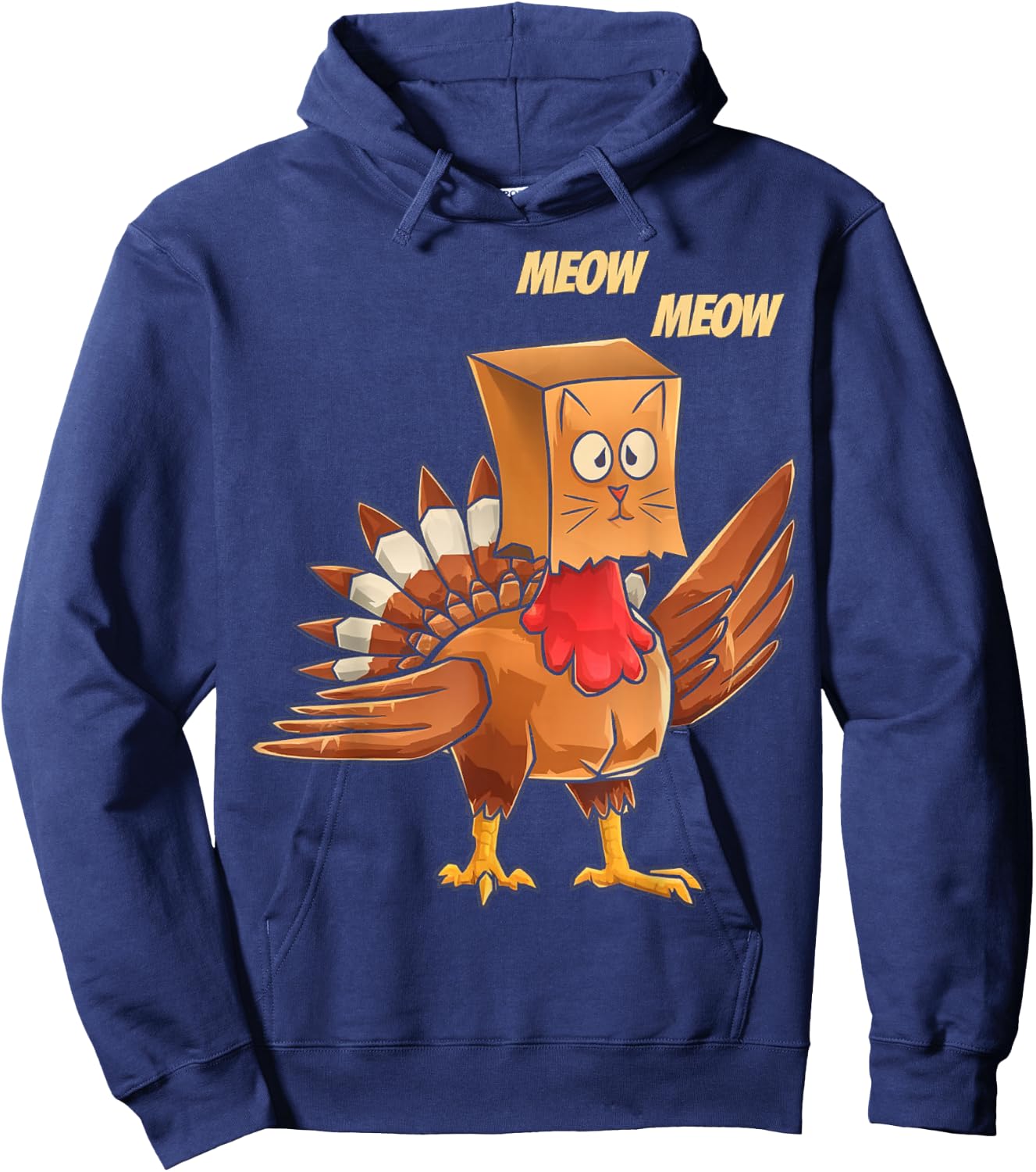 Thanksgiving Turkey Masked Cat Meow Funny Thanksgiving Hoodie - Hoodie | Navy