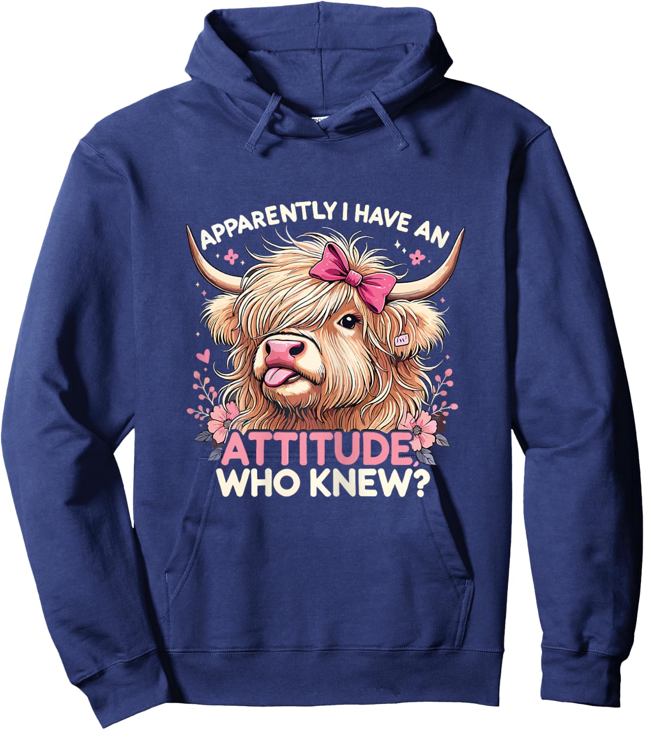 Apparently I Have An Attitude Sarcasm Fluffy Highland Cow Hoodie - Hoodie | Navy