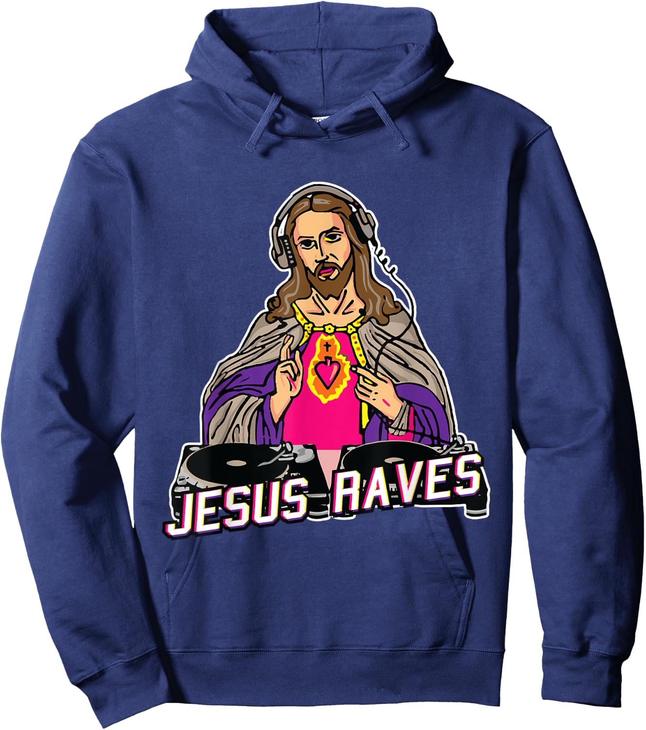 Jesus Raves Christmas EDM Music X-Mas Party Christian DJ Hoodie - Hoodie | Navy