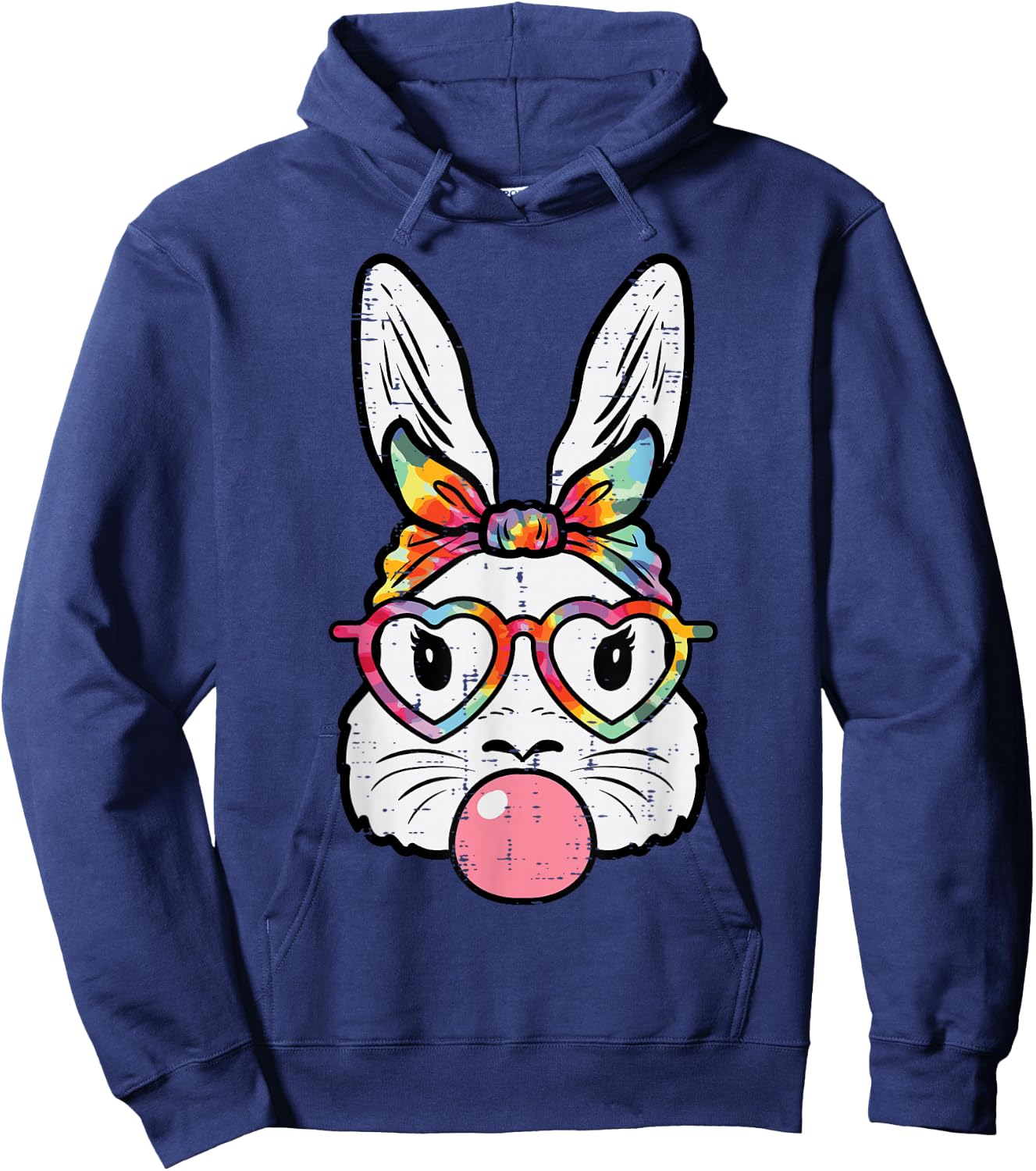 Easter Bunny Face Bubblegum Glasses Rabbit Women Girls Kids Hoodie - Hoodie | Navy