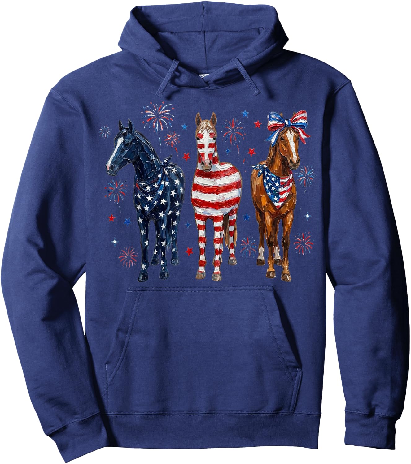 4th of July Horse Coquette Bow Flag Fireworks Girl Women Hoodie - Hoodie | Navy