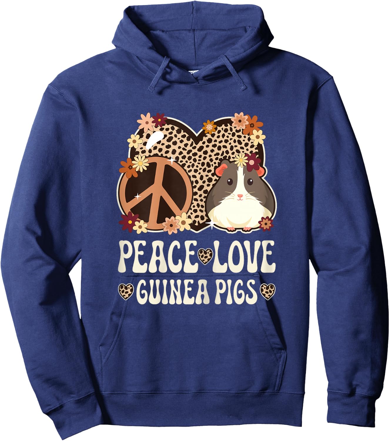 Peace Love Guinea Pigs Cheetah Print Women Guinea Pig Lover Hoodie - Hoodie | Navy