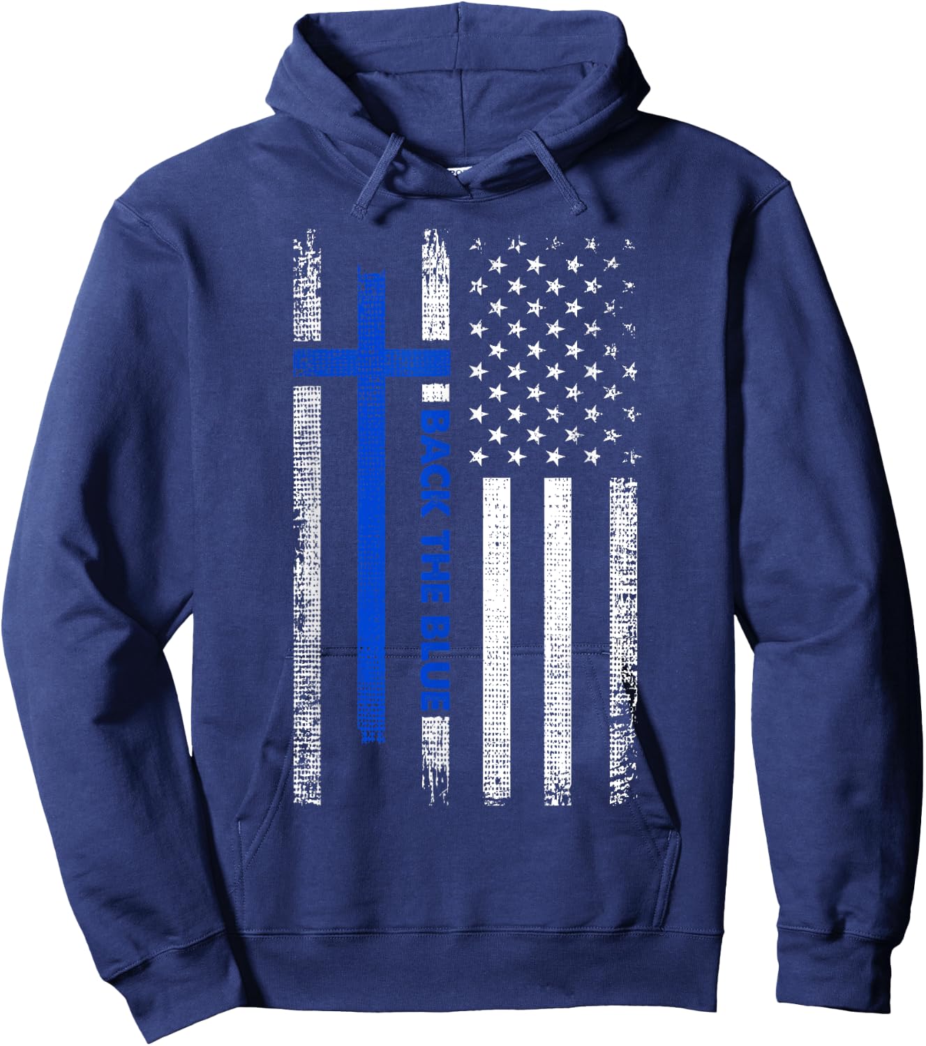 Back The Blue Jesus Faith Cross Police Thin Blue Line Flag Hoodie - Hoodie | Navy