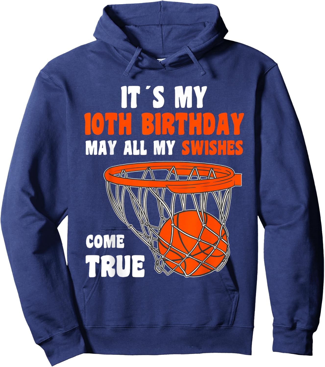 10 Year Old Happy 10th Birthday Basketball 10th Birthday Hoodie - Hoodie | Navy