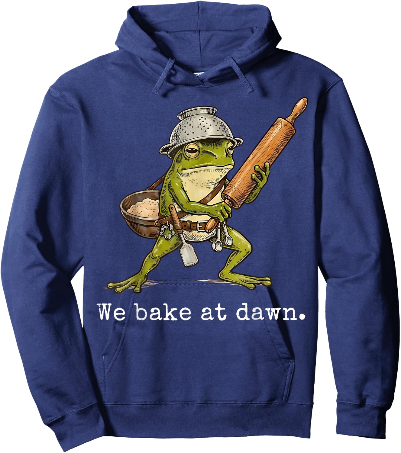 Whimsical We Bake at Dawn Funny Baker Frog Cute Kitchen Hoodie - Hoodie | Navy