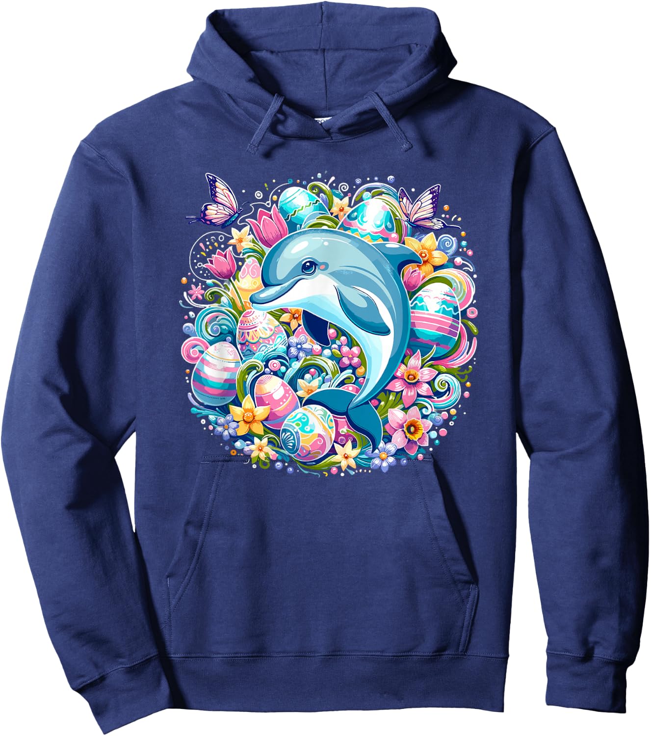 Easter Festive Illustration With Charming Dolphin Artwork Hoodie - Hoodie | Navy