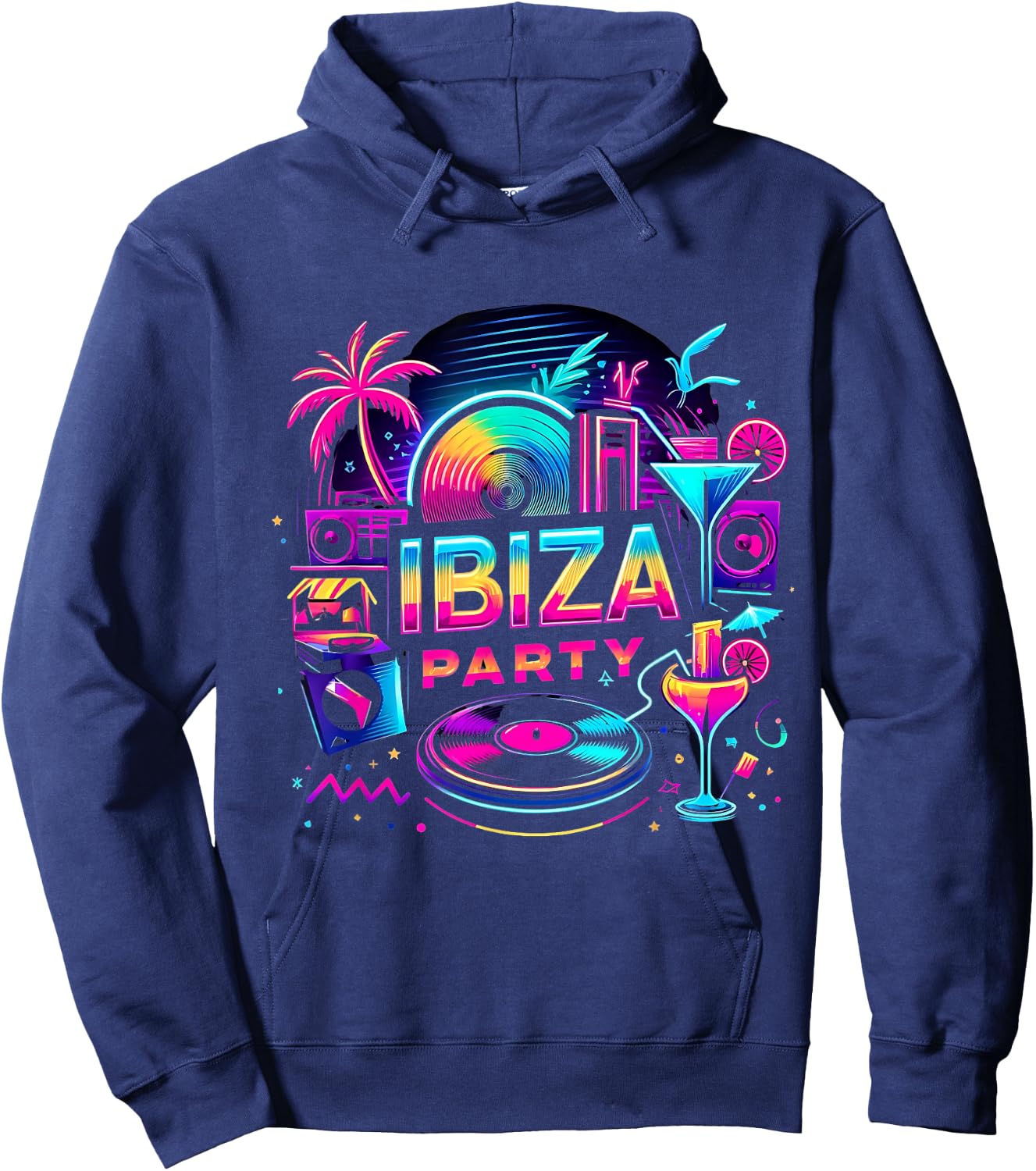 Ibiza Party Outfit - Vibrant Beach Vibes for Nightlife , Black, S Hoodie - Hoodie | Navy