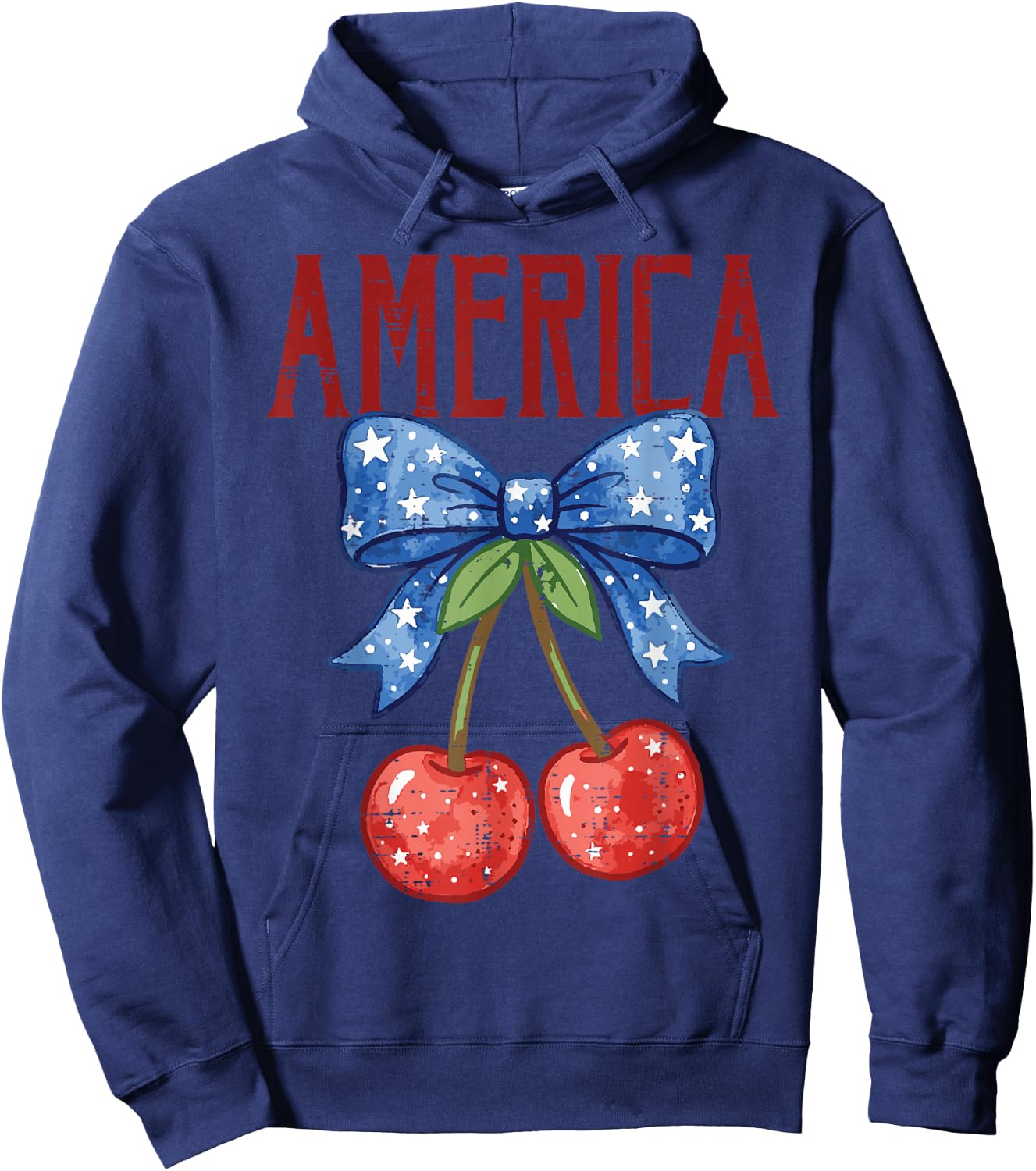 4th of July Cherry America USA Patriotic Women Girls Kids Hoodie - Hoodie | Navy