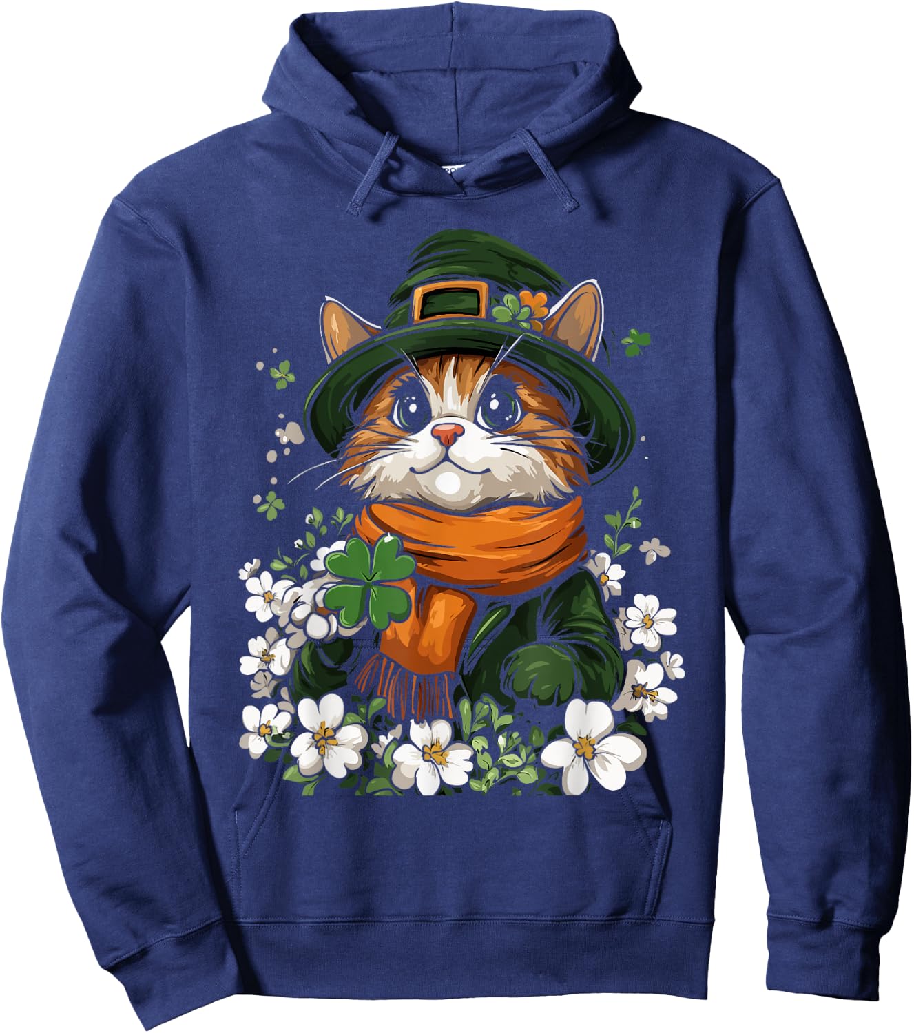 Leprechaun Cat Shamrock Girls Boys Kids St Patricks Day Cat Hoodie - Hoodie | Navy