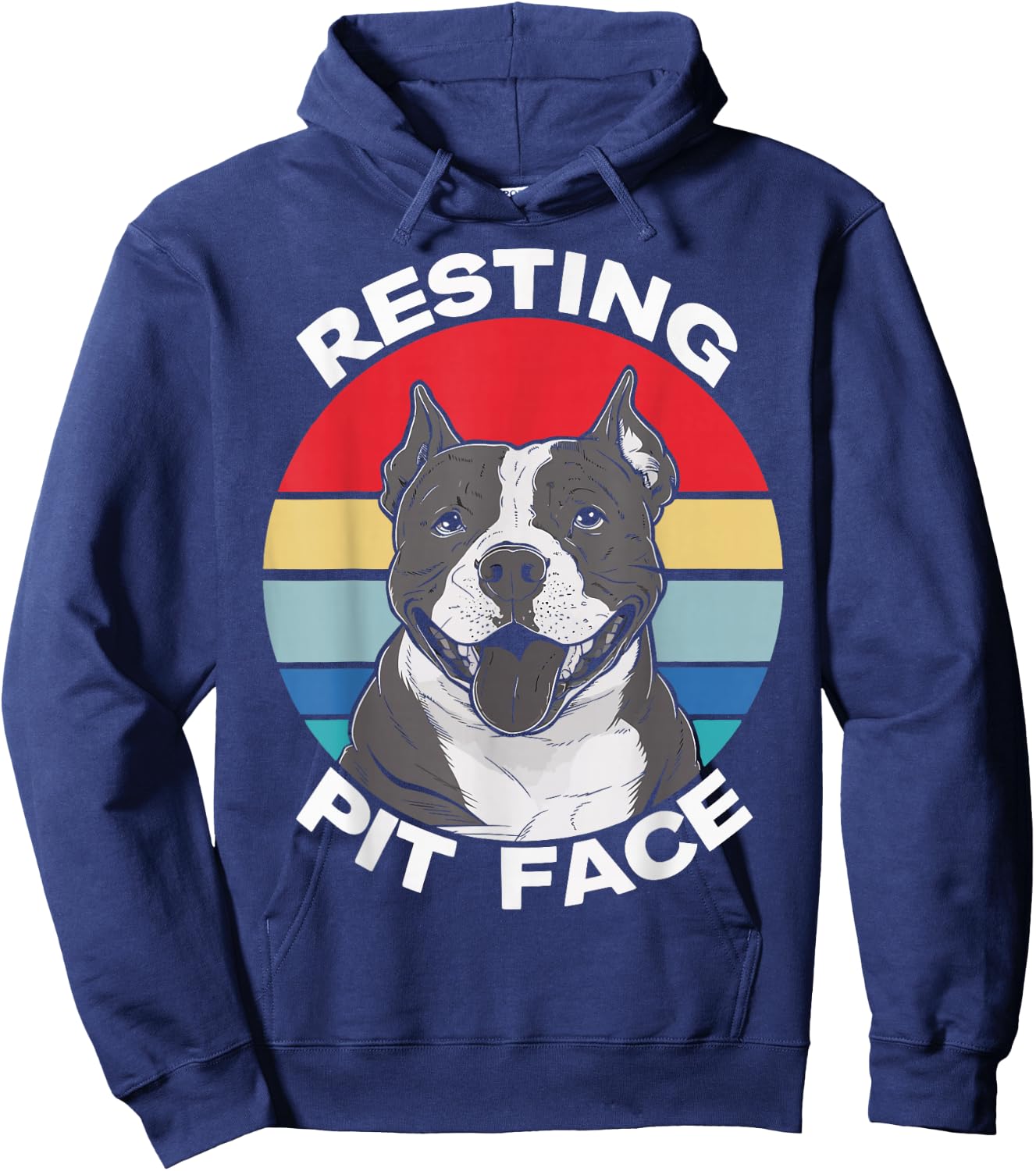 Resting Pit Face Funny Pitbull Lover Pitties Dog Retro Hoodie - Hoodie | Navy