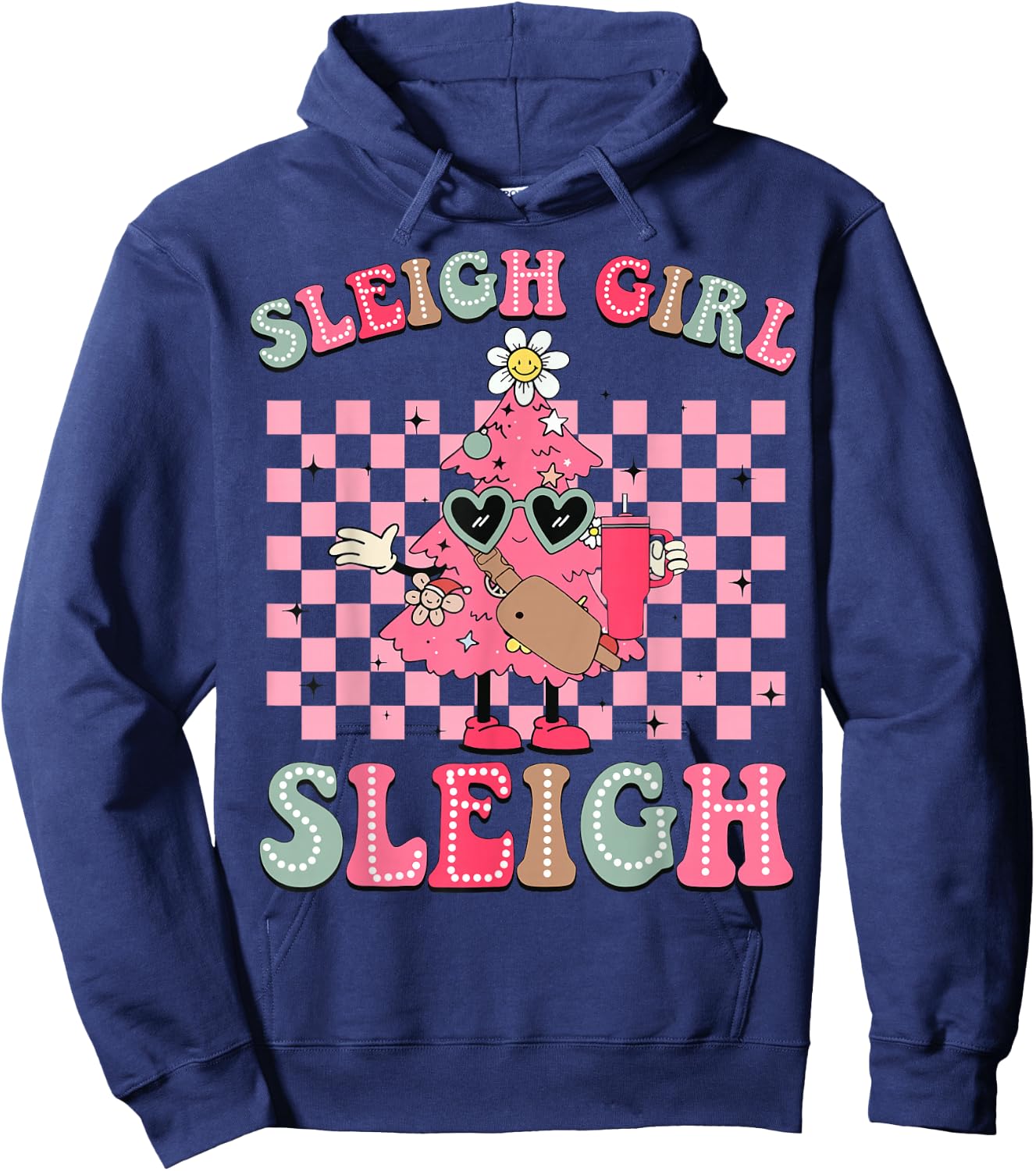 Sleigh Girl Sleigh Pink Christmas Tree Cake Belt Bag Xmas Hoodie - Hoodie | Navy