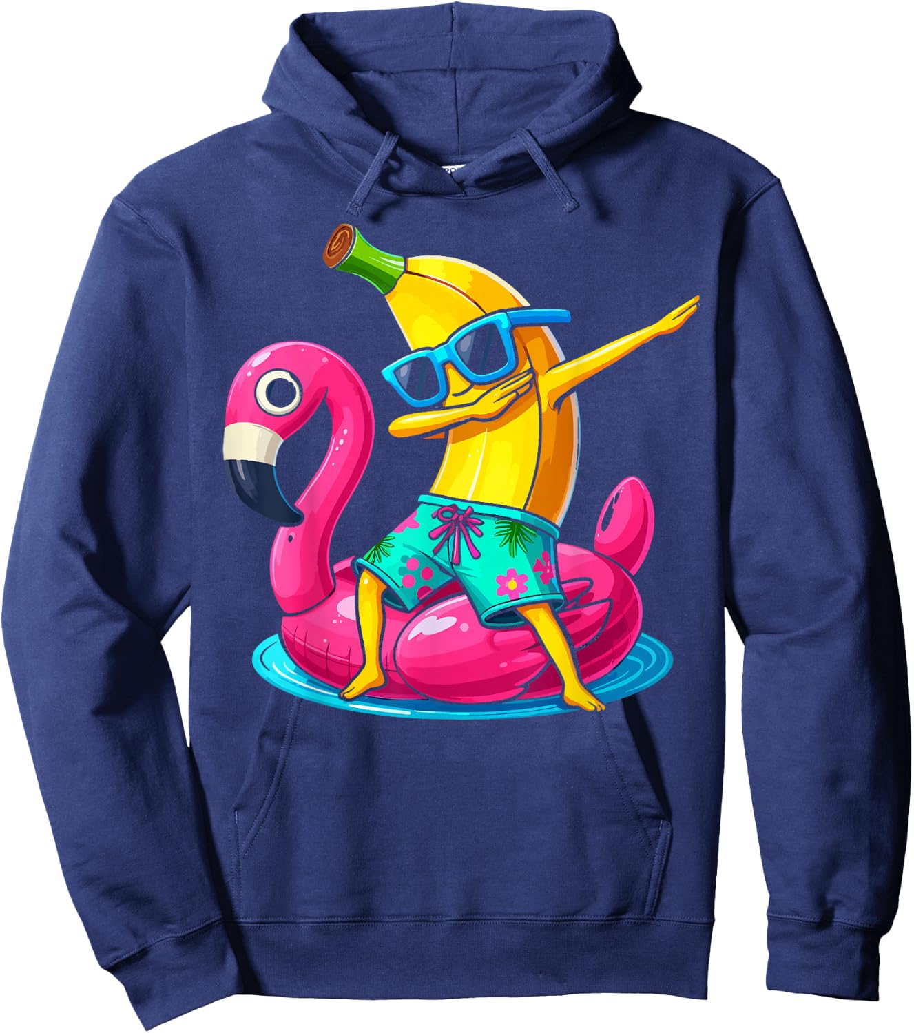 Dabbing Banana Flamingo Float Tropical Beach Hawaiian Hoodie - Hoodie | Navy