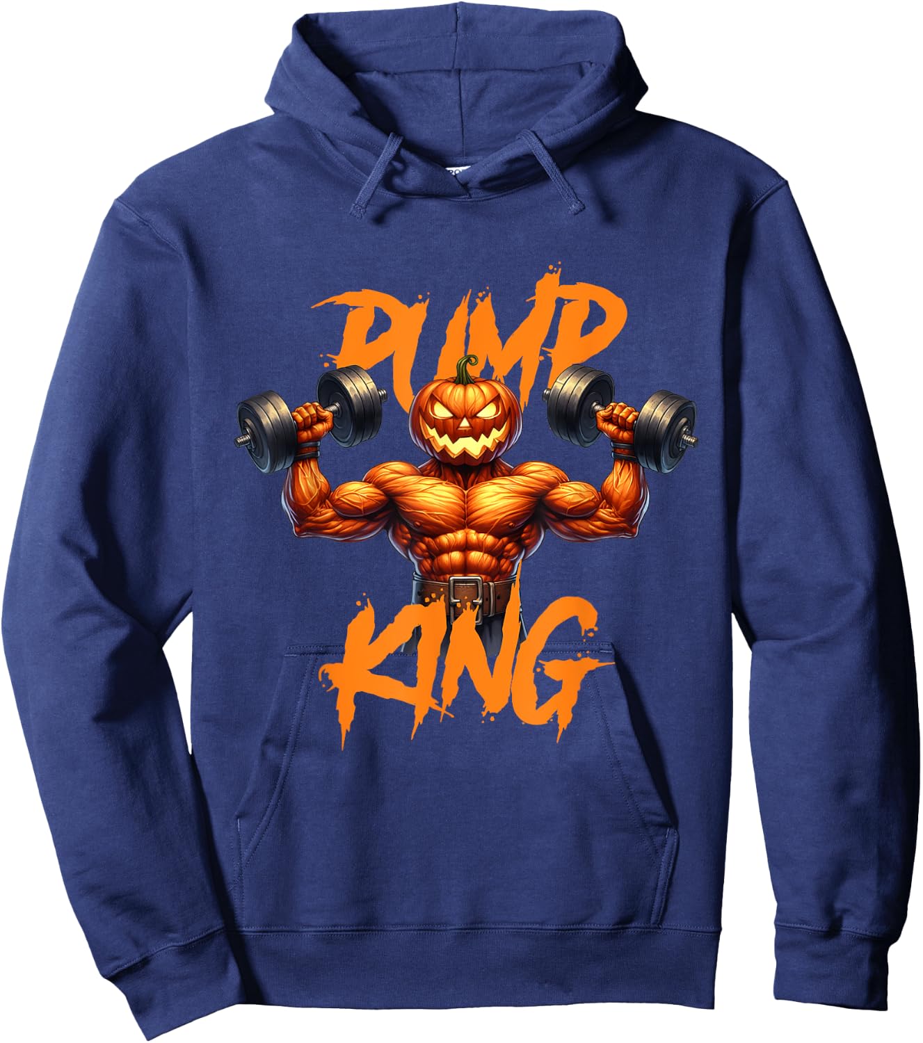 Pump King Gym Workout Lifting Pumpkin Pun Funny Halloween Hoodie - Hoodie | Navy