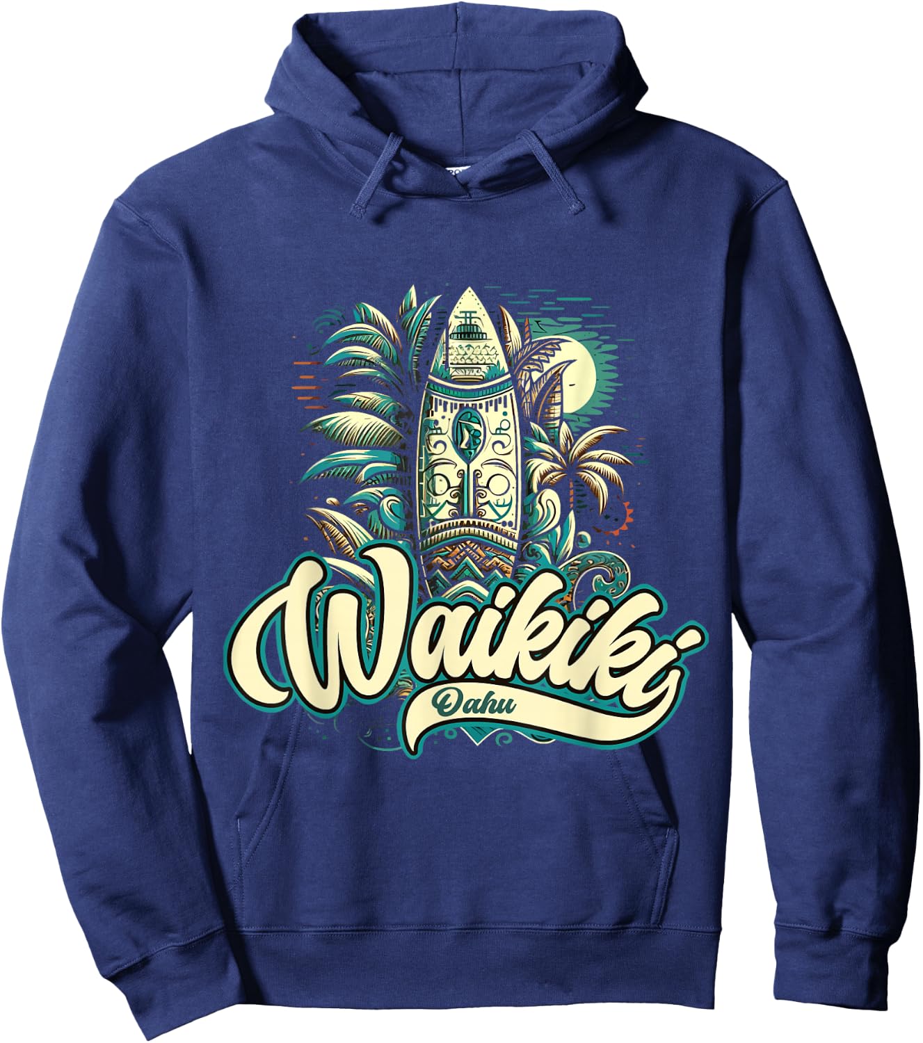 Waikiki Beach Polynesian Surf Hawaii , Black, S Hoodie - Hoodie | Navy