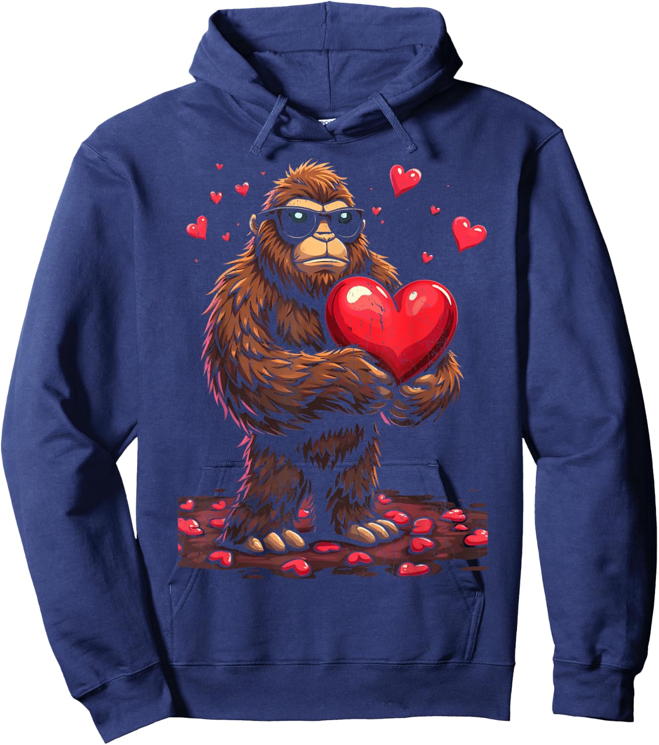 Sunglasses Bigfoot Heart Valentines Day For Boys Men Hoodie - Hoodie | Navy