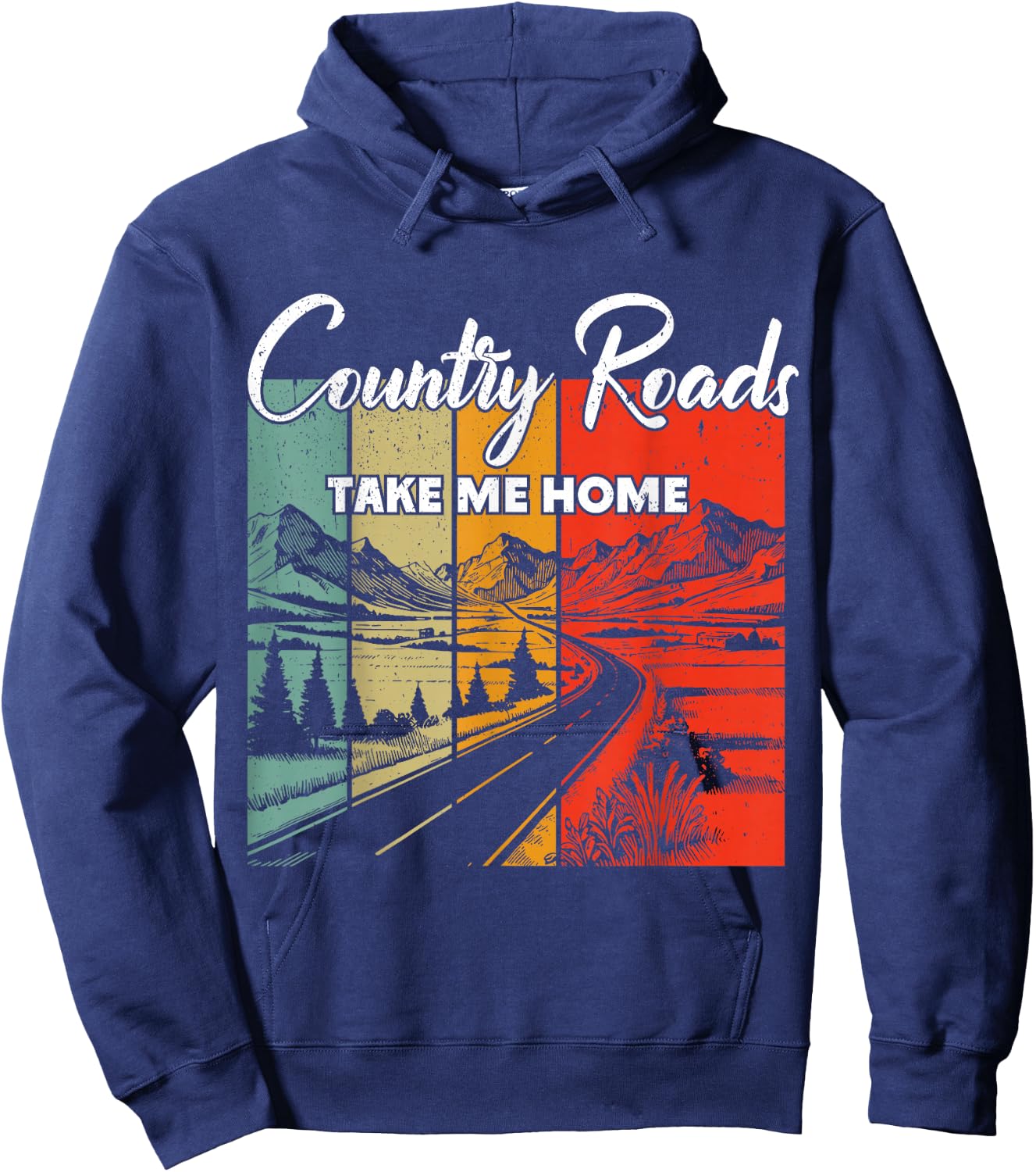 Vintage Retro Country Roads Take Me Home Hoodie - Hoodie | Navy