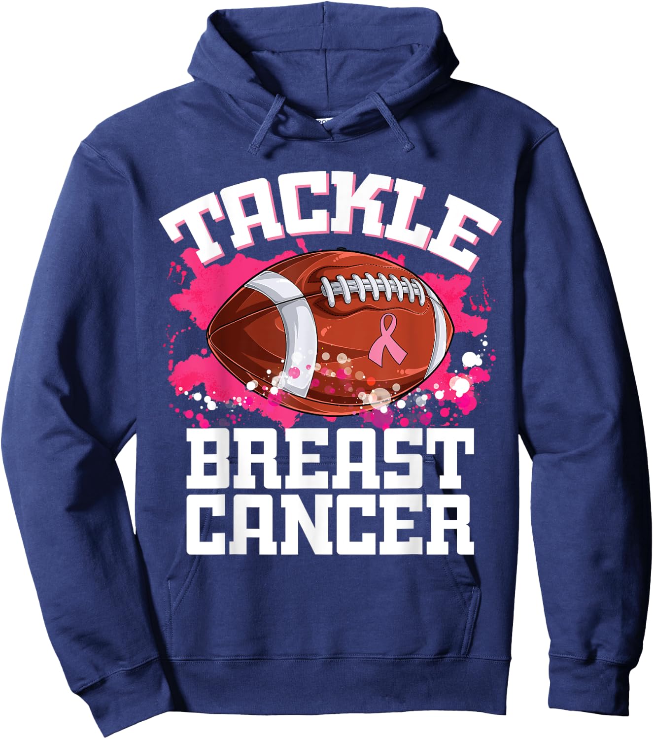 Tackle Football Ribbon Breast Cancer Awareness Boys Kid Hoodie - Hoodie | Navy