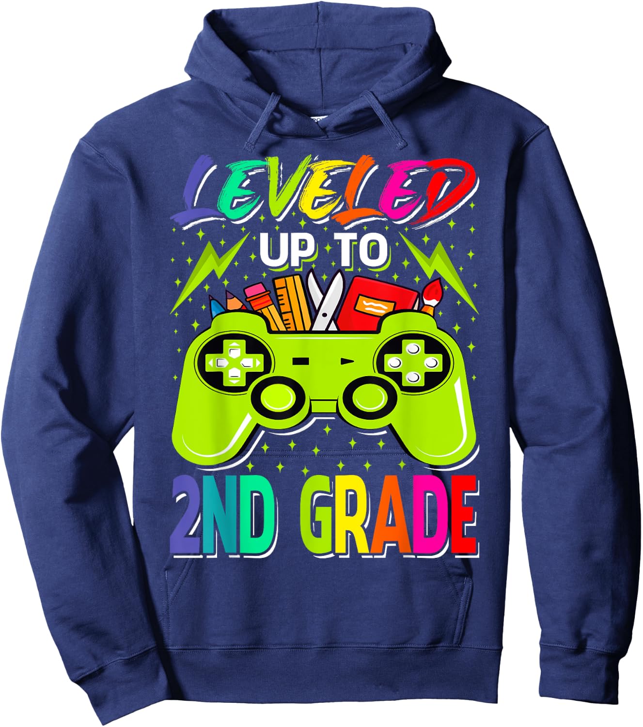Leveled Up To 2nd Grade Gamer Back To School First Day Boys Hoodie - Hoodie | Navy