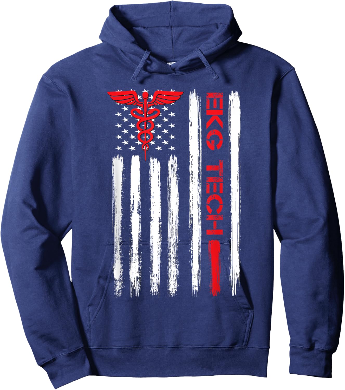 EKG Technician Electrocardiograph Tech American Flag Gift Hoodie - Hoodie | Navy