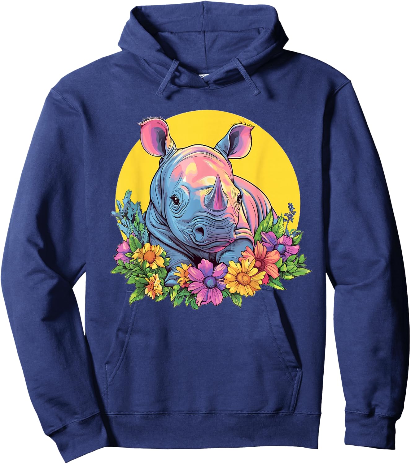 Cute Rhino With Flowers I Rhino Hoodie - Hoodie | Navy