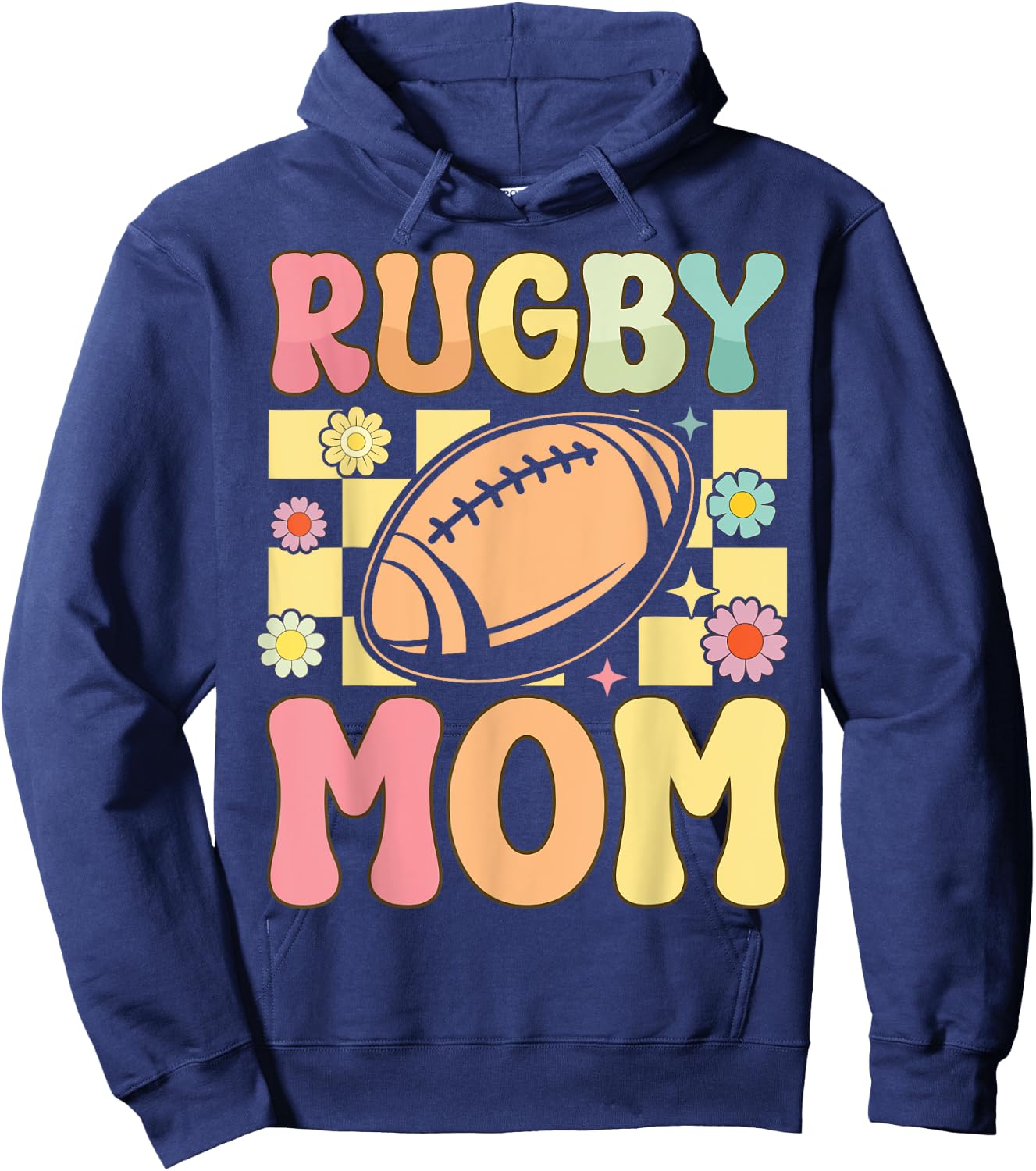 Rugby Mom Groovy Women's Rugby Player , Black, S Hoodie - Hoodie | Navy