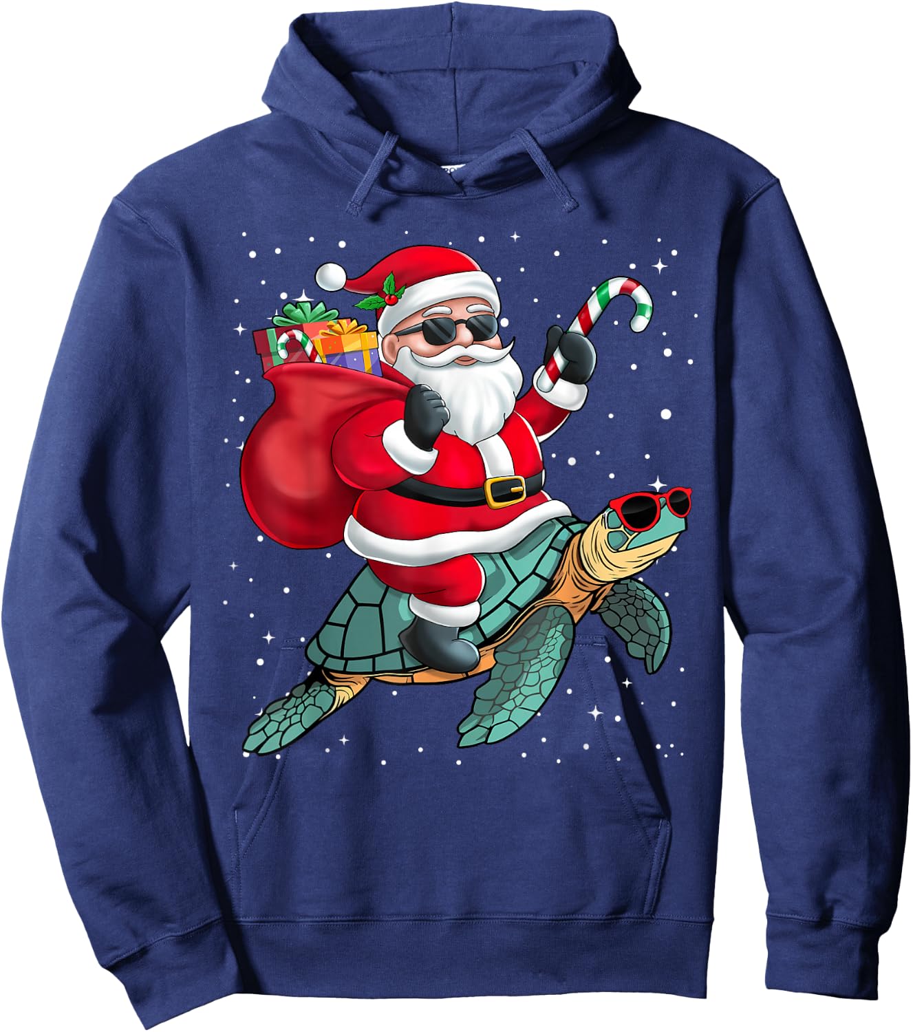 Santa Claus Riding A Turtle Christmas Boy Girl Kids Hoodie - Hoodie | Navy
