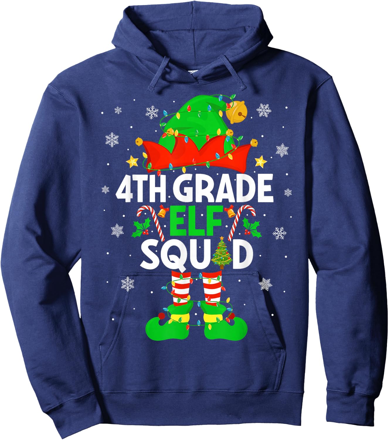 4th Grade Elf Squad Christmas Fourth Grade Christmas Teacher Hoodie - Hoodie | Navy
